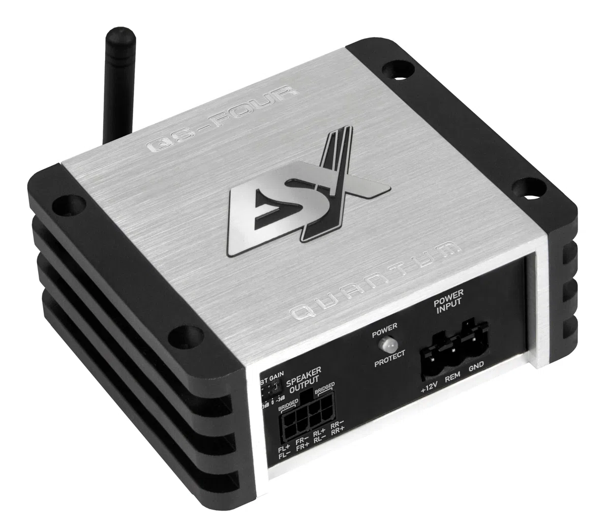 ESX QUANTUM QS-FOUR-BT | 4-Kanal Class D Mini-Verstärker mit integriertem Bluetooth für Audiostreaming und 240 W RMS | QUANTUM-SERIE