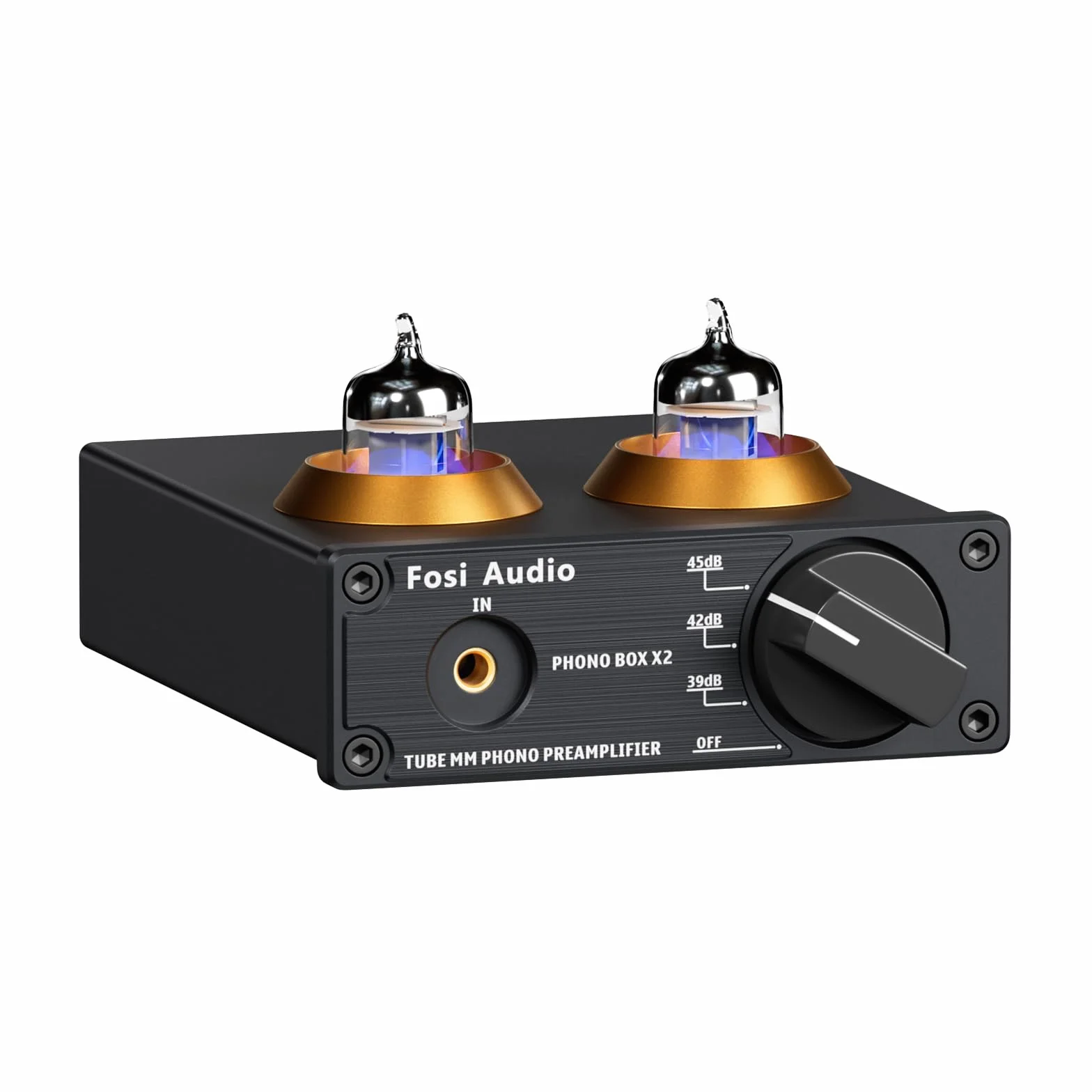 Fosi Audio Box X2 Phono Vorverstärker für MM Plattenspieler, Stereo Röhrenvorverstärker HiFi Mini Vakuum Vorverstärker mit Gain-Regelung, inkl. 12V DC Netzteil