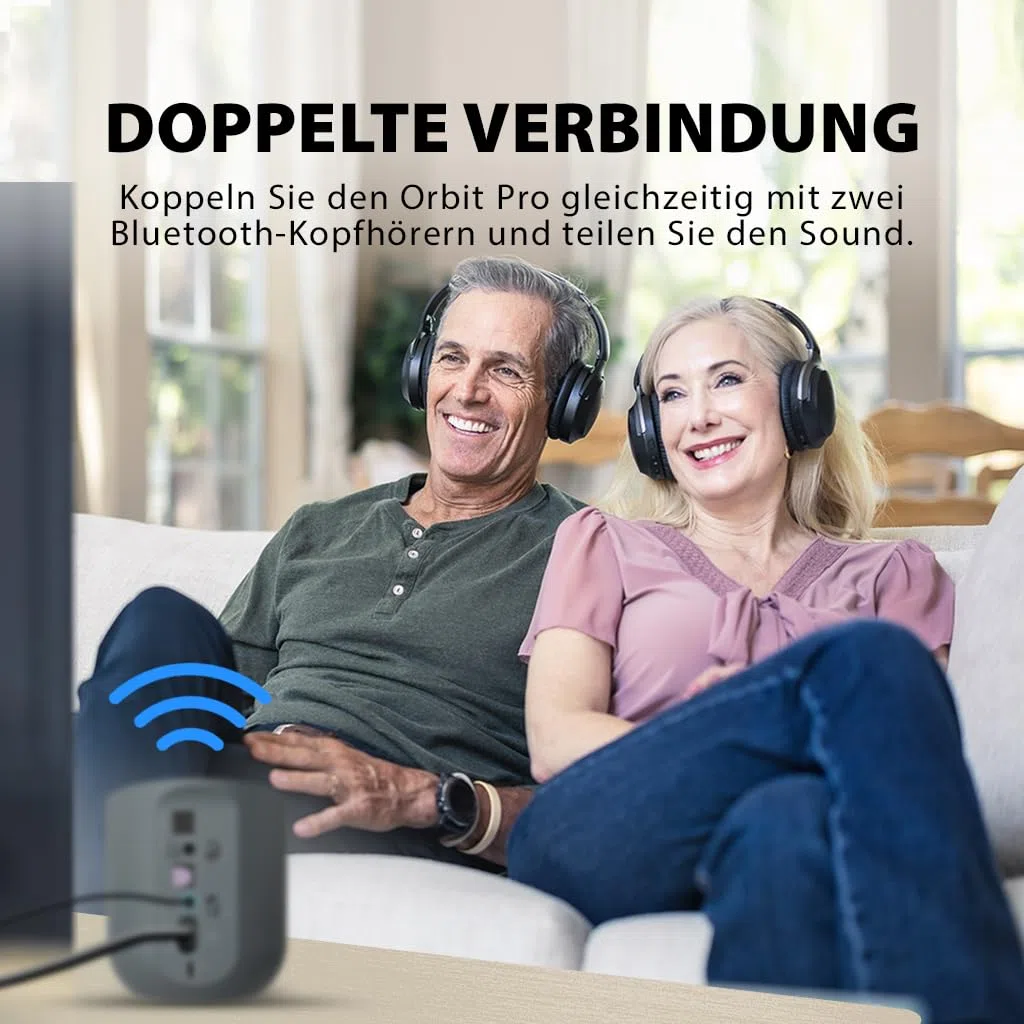 Avantree Orbit Pro - Bluetooth Audio Transmitter für TV mit Optischem oder AUX-Audioausgang (Inkl. Smart-TVs), Surround-Sound, Einfache Lautstärkeregelung für AirPods & Andere Kopfhörer