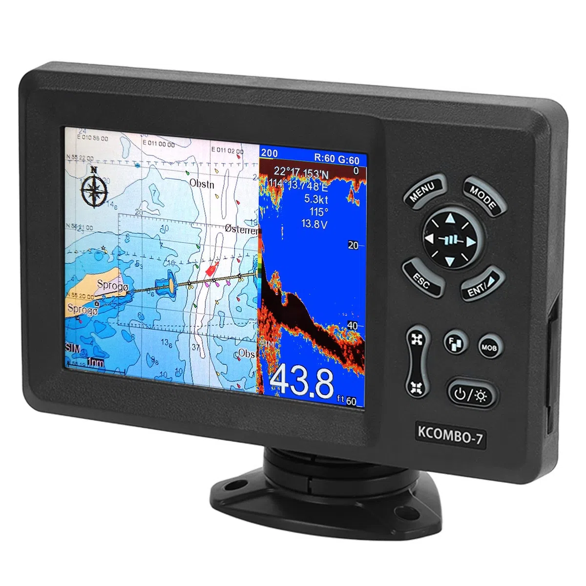 7-Zoll-Marineplotter mit Integriertem Fischfinder, Farbigem LCD-Display, IP66-Schutz, für die Seenavigation