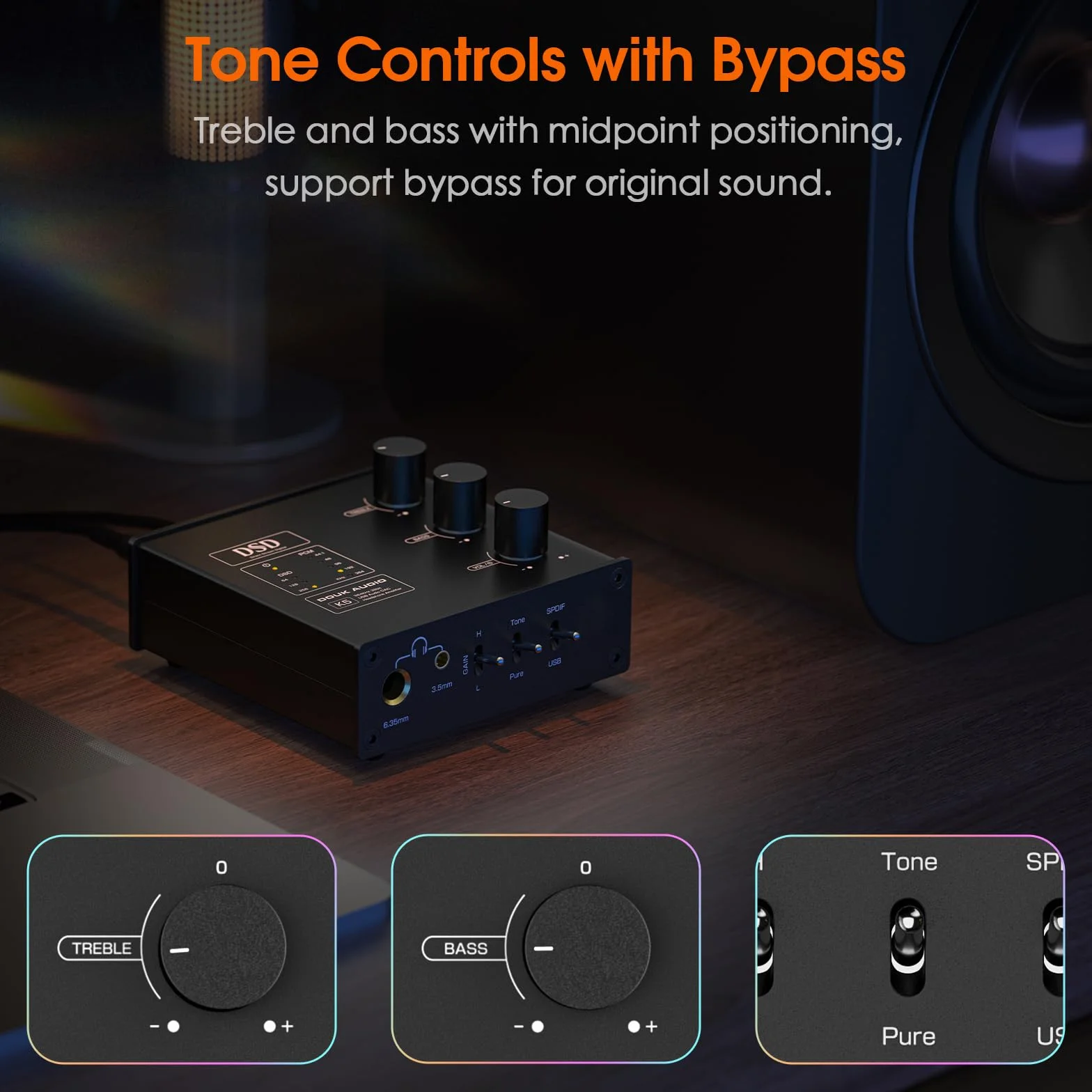 Douk Audio K5 PC DAC Kopfhörerverstärker mit USB & Optischem Eingang DSD256 für Verstärker, Lautsprecher, Mac, Computer