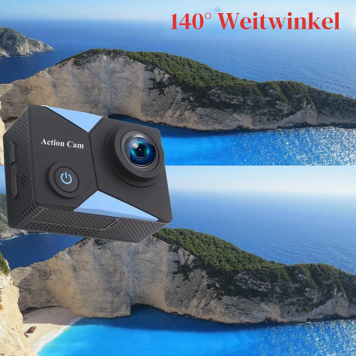 WiFi Action Cam FHD 1080P mit 32GB Speicherkarte, Actionkamera wasserdicht bis 30M, Action Camera mit 2x1050 mAh wiederaufladbare Akkus und Zubehor-Set