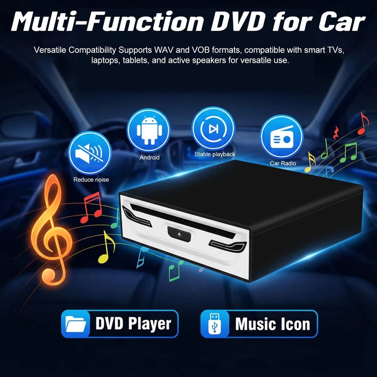 NHOPEEW Externer USB-CD-/DVD-Player für Auto, Laptop und Smart-TV – Plug & Play USB 2.0, Stoßschutz, kompatibel mit Android-Tablets, inklusive USB-Kabel und Halterung