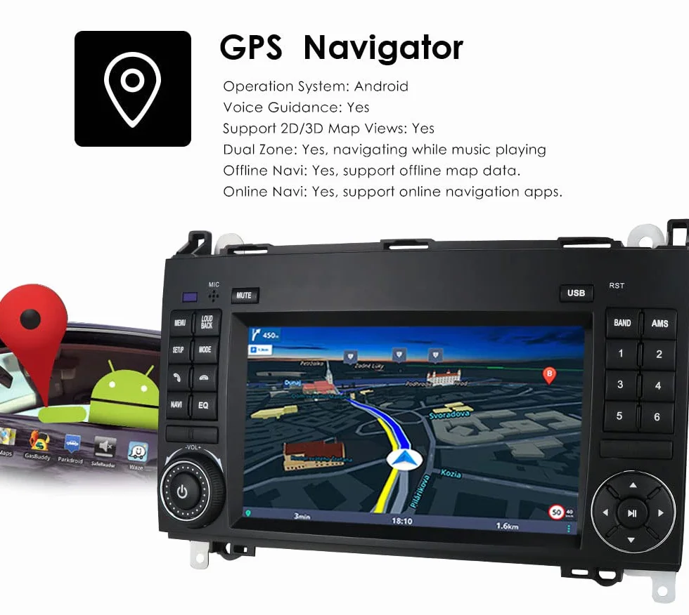 7'' Multimedia AHD GPS Navigation Canbus RDS Radio Audio Player Stereo CarPlay IOS Android+Rückfahrkamera Kompatibel mit Mercedes-Benz W169/W245/W639 W447/Vito/Viano/W906 Sprinter/V W Crafter Onwards
