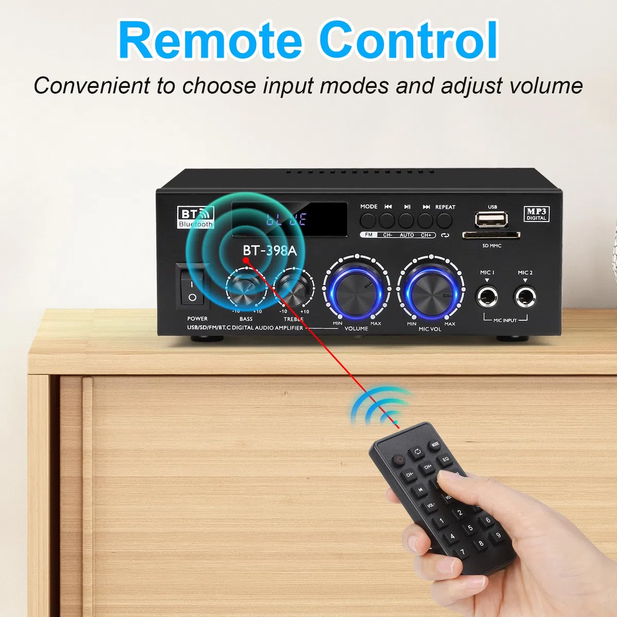Romicta HiFi Stereo Verstärker 450Wx2 2-Kanal Mini Bluetooth Verstärker UKW-Radio USB SD optisch koaxial