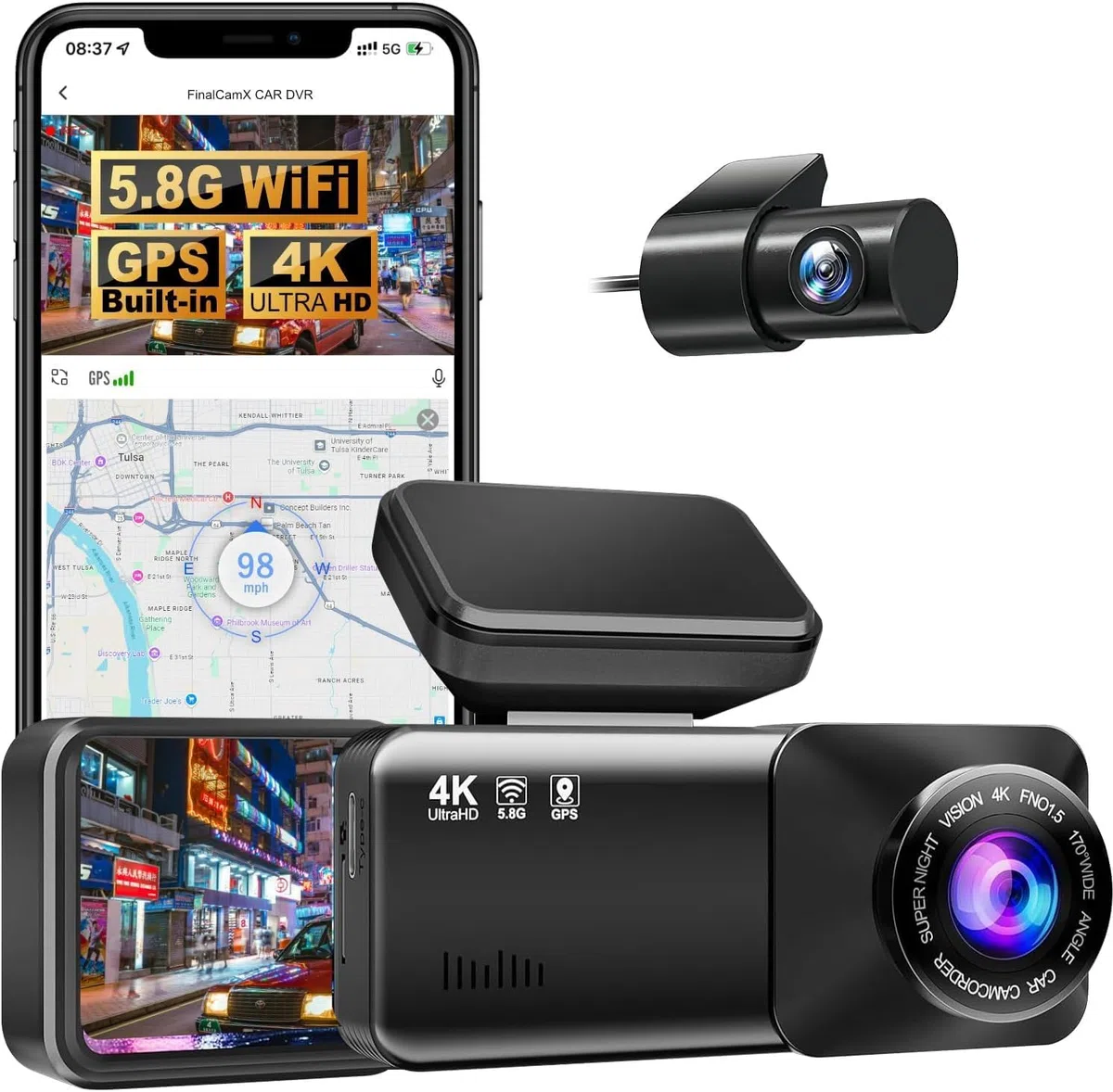 Osmo Dashcam Pro 2.0 mit 4K Vorne Hinten, 5.8GHz WiFi, kostenlose 64-GB-Karte, Dashcam mit Parküberwachung, 170° Weitwinkel, Parkmodus & Nachtsicht