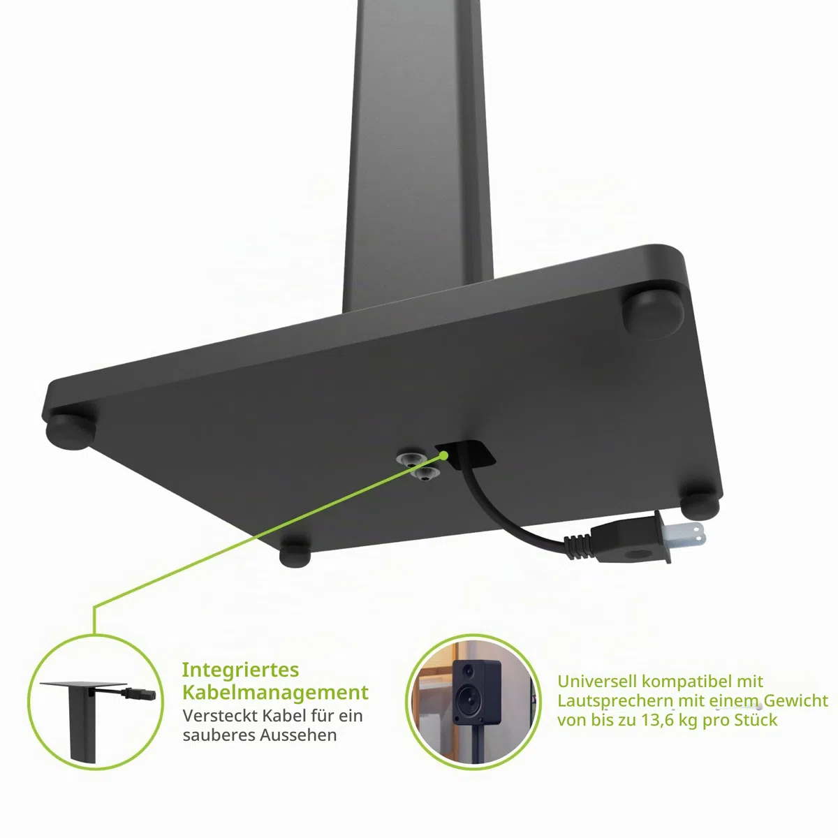 Kanto ST28 28" Universal Floor Speaker Stands for Bookshelf Speakers up to 13.6 kg | Pair | Black Steel w/Black MDF Base