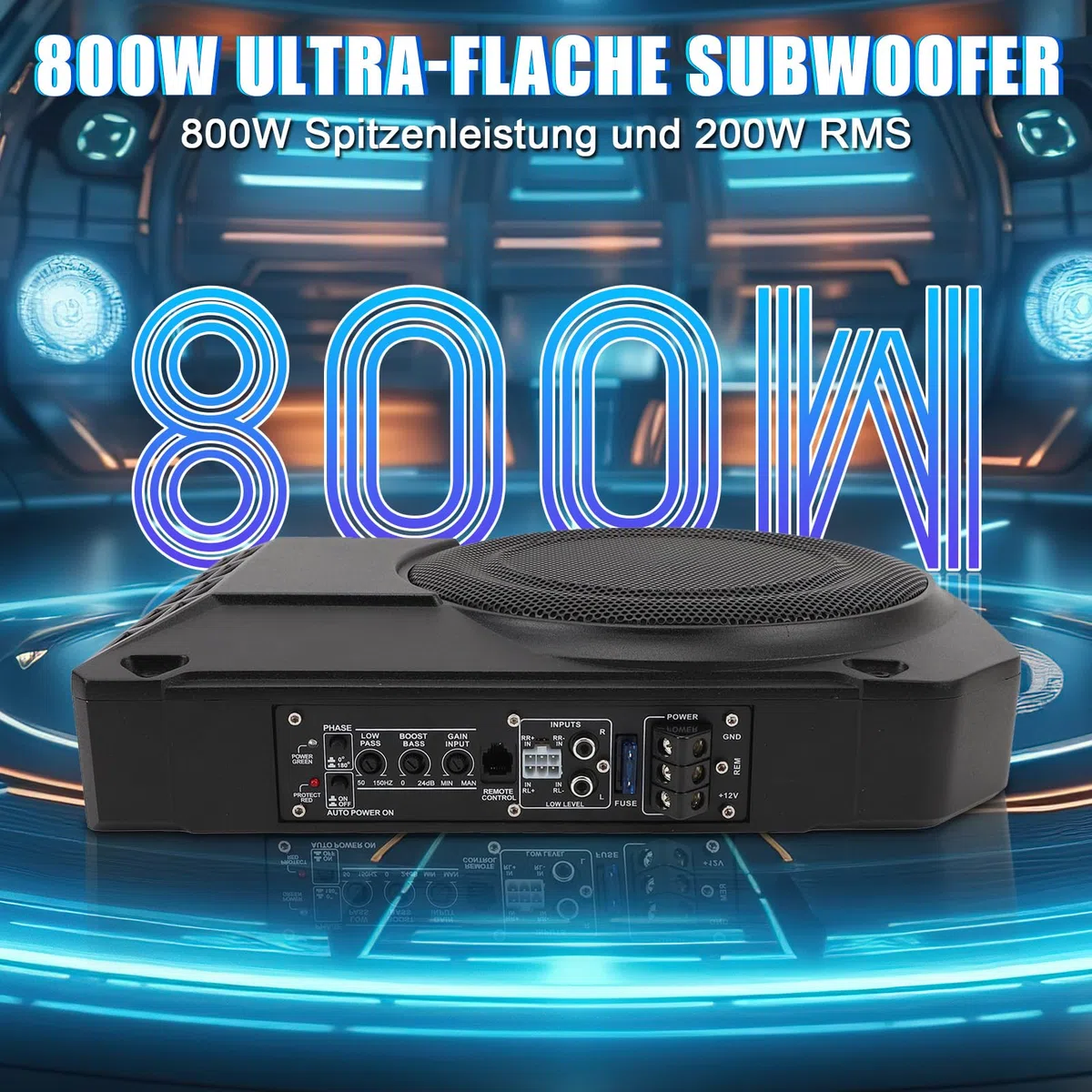10 Zoll Aktiv Subwoofer Unter Sitz Car Audio Bassbox 800W 2.5 Ohm Ultra Flach Aktiver Auto Subwoofer Mit Verstärker Mit Controller Tiefton Lautsprecher Fahrzeug Sound System Car Truck SUV