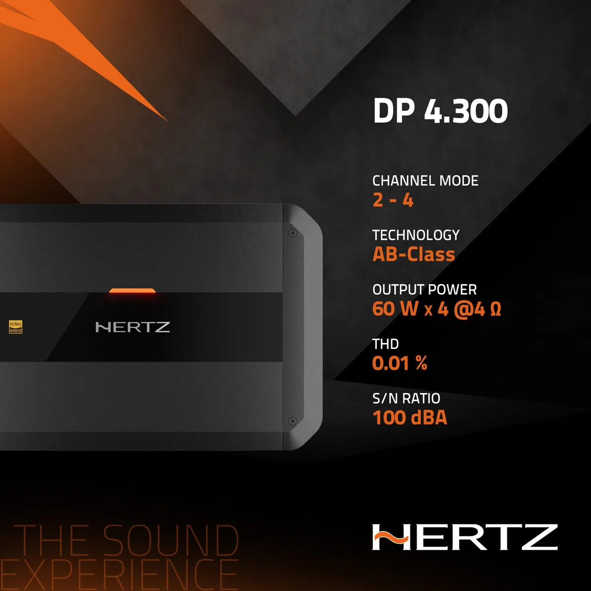 Hertz Dieci Power DP 4.300 – 4-Kanal Auto-Verstärker in Class AB, 4x105W an 2 Ohm, entwickelt für Audiosysteme mit hoher Dynamik – HI-Res Audio