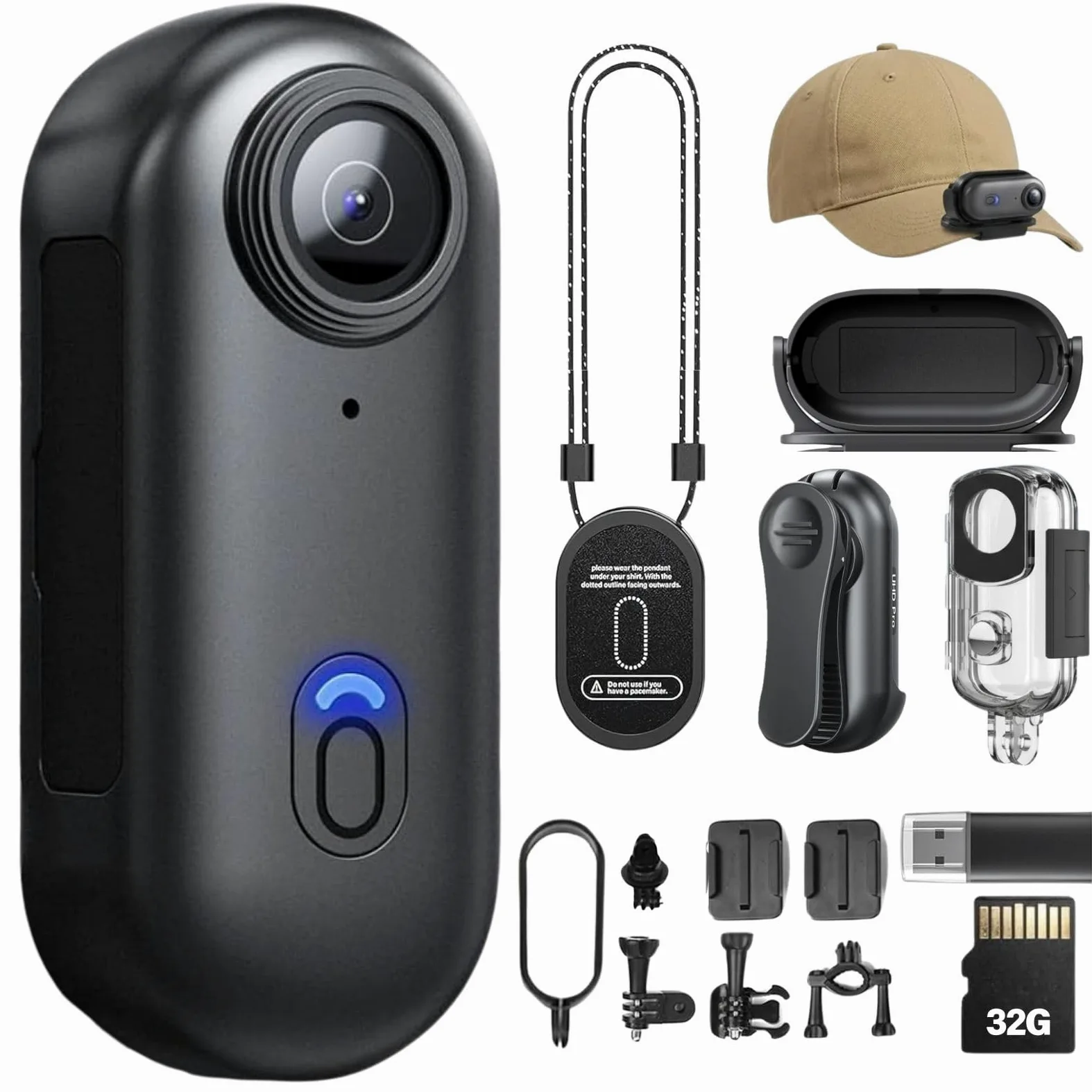 Körperkamera 1080P, tragbare Kamera mit Speicher und Einer Akkulaufzeit von 150 Minuten | Klipp-on-Körperkamera mit Audio, Point-of-View-Kamera, Aktionskamera(32G-pro)