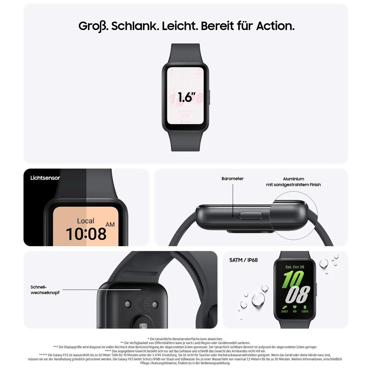 Samsung Galaxy Fit3 Smartwatch, Fitness-Uhr als Fitness Tracker und Aktivitätstracker, Gray, Inkl. 36 Monate Herstellergarantie [Exklusiv bei Amazon]