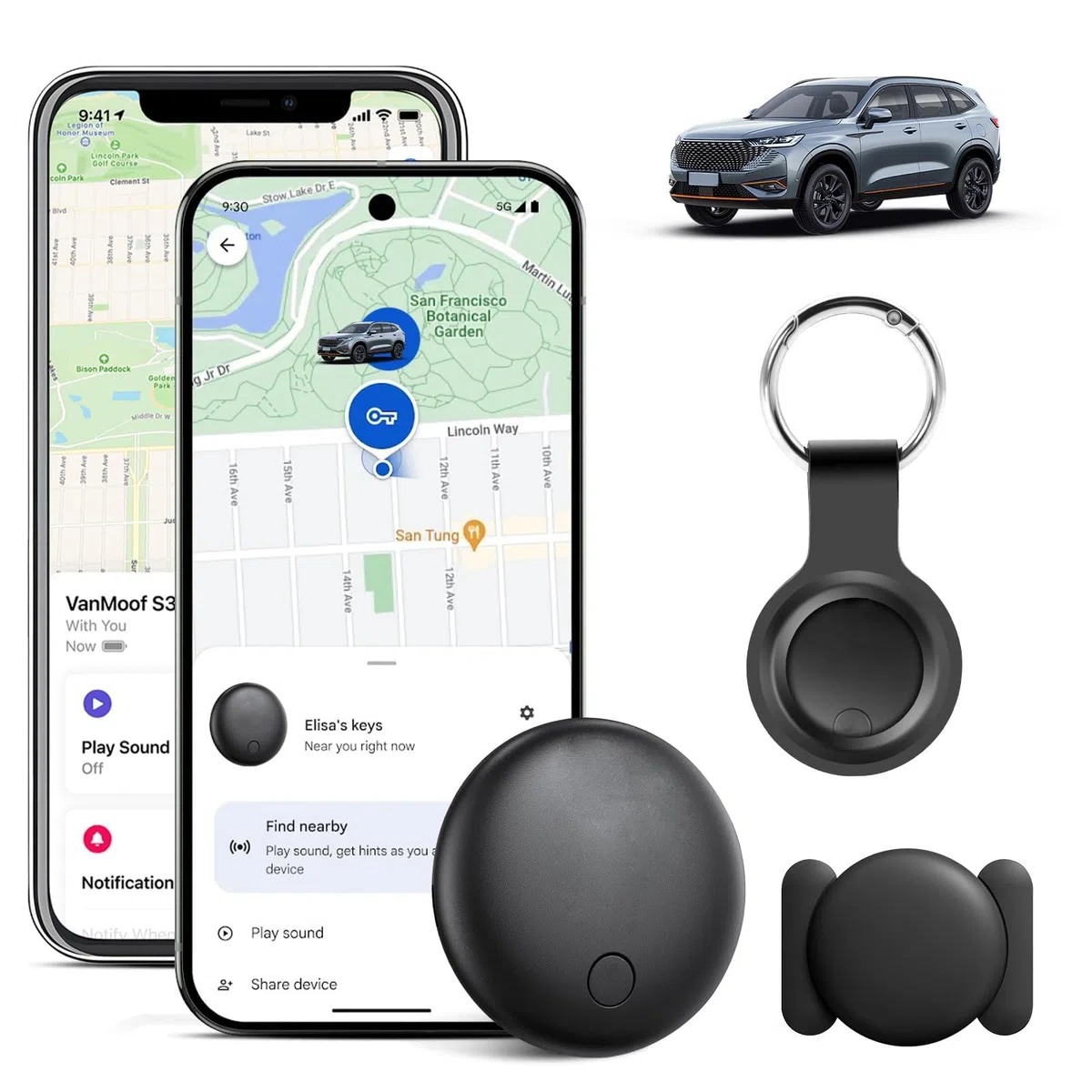 GPS-Tracker für Fahrzeuge Kompatibel mit Built in App (iOS＆Android) Echtzeit Air Tracker Tags Globale Abdeckung Verstecktes Auto Ortungsgerät Keine monatliche Gebühr oder Abonnement