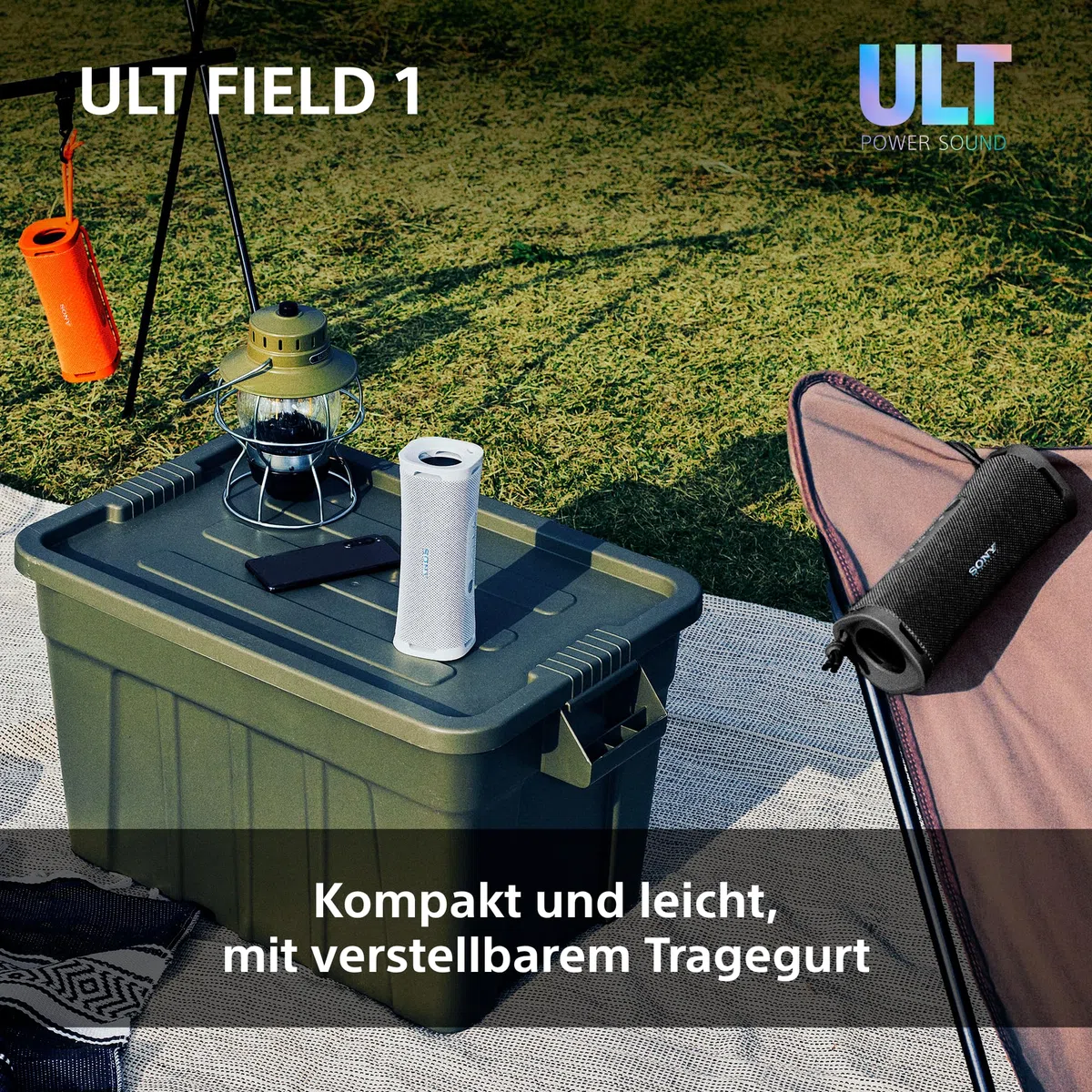Sony ULT Field 1 - Kabelloser tragbarer Bluetooth-Lautsprecher mit ULT Power Sound, kraftvollem Bass, IP67, wasserdicht, staubdicht, stoßfest, 12h Akku, klare Gesprächsqualität, Outdoor- Schwarz