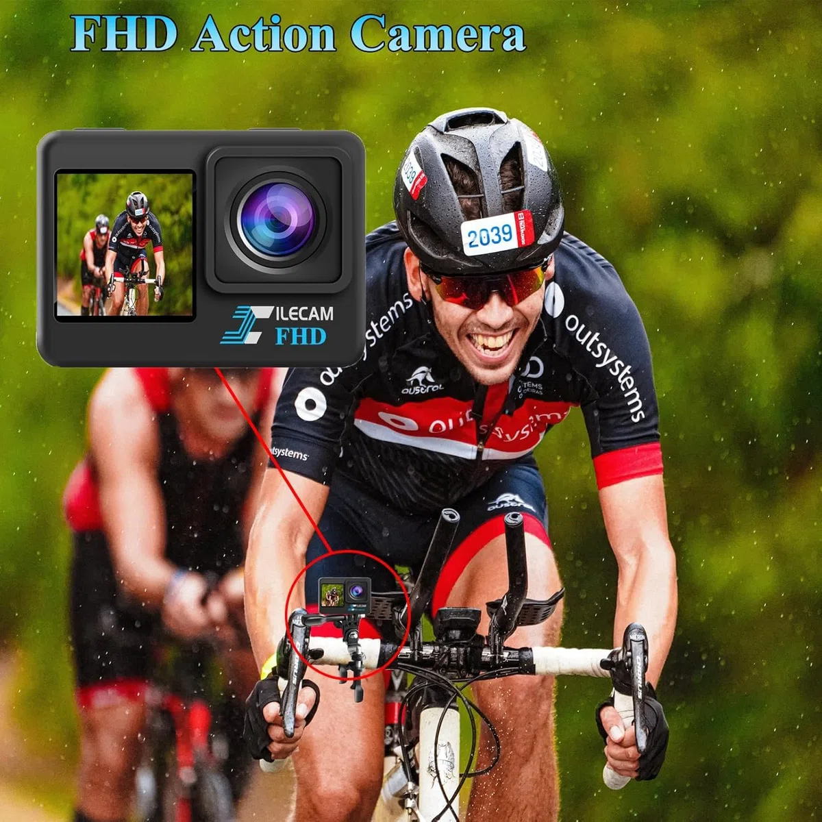 Xilecam Dual Screen Action Cam 1080P 32 GB Karte wasserdichte Kamera wasserdichte Unterwasserkamera mit 2 x 1050 mAh Akku （Schwarz）