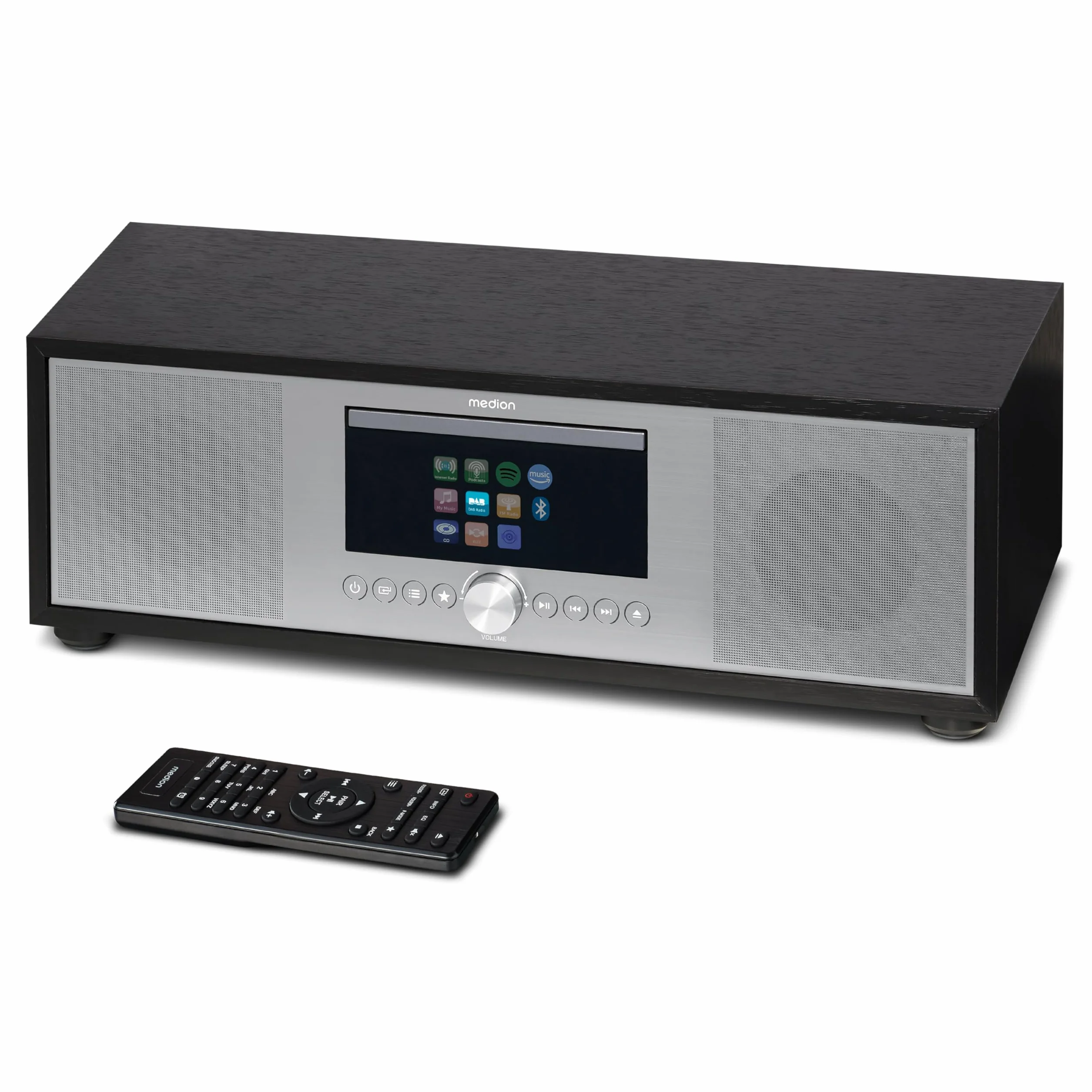 MEDION P66400 Stereoanlage (Internetradio, DAB+, CD/MP3-Player, Spotify Connect, Amazon Music, PLL UKW Radio, USB, AUX, Kompaktanlage, Subwoofer Weckfunktion, Sleep Einschlafautomatik) Silber