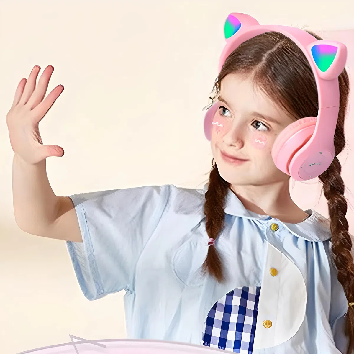 Retoo Kopfhörer Katzenohren, Bluetooth für Kinder, Kabellos Kinderkopfhörer, Over Ear für Schule/Tisch/PC, Mädchen Over-Ear, Anime, Rosa