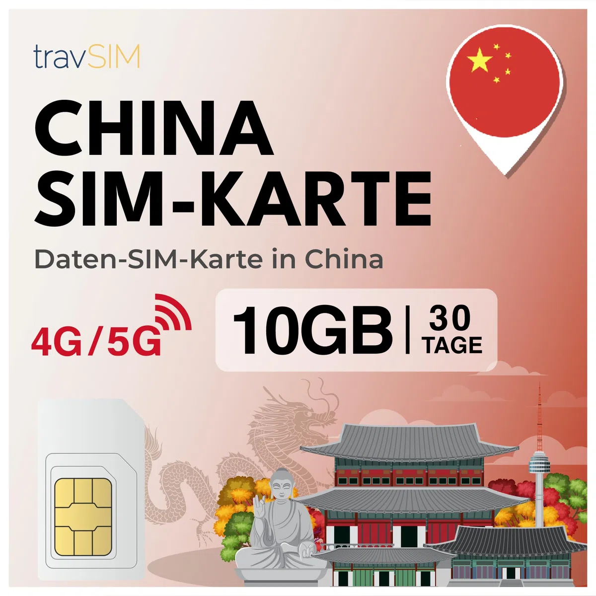 travSIM China SIM Karte 10GB Mobile Daten Unicom Netzwerk 30 Tage