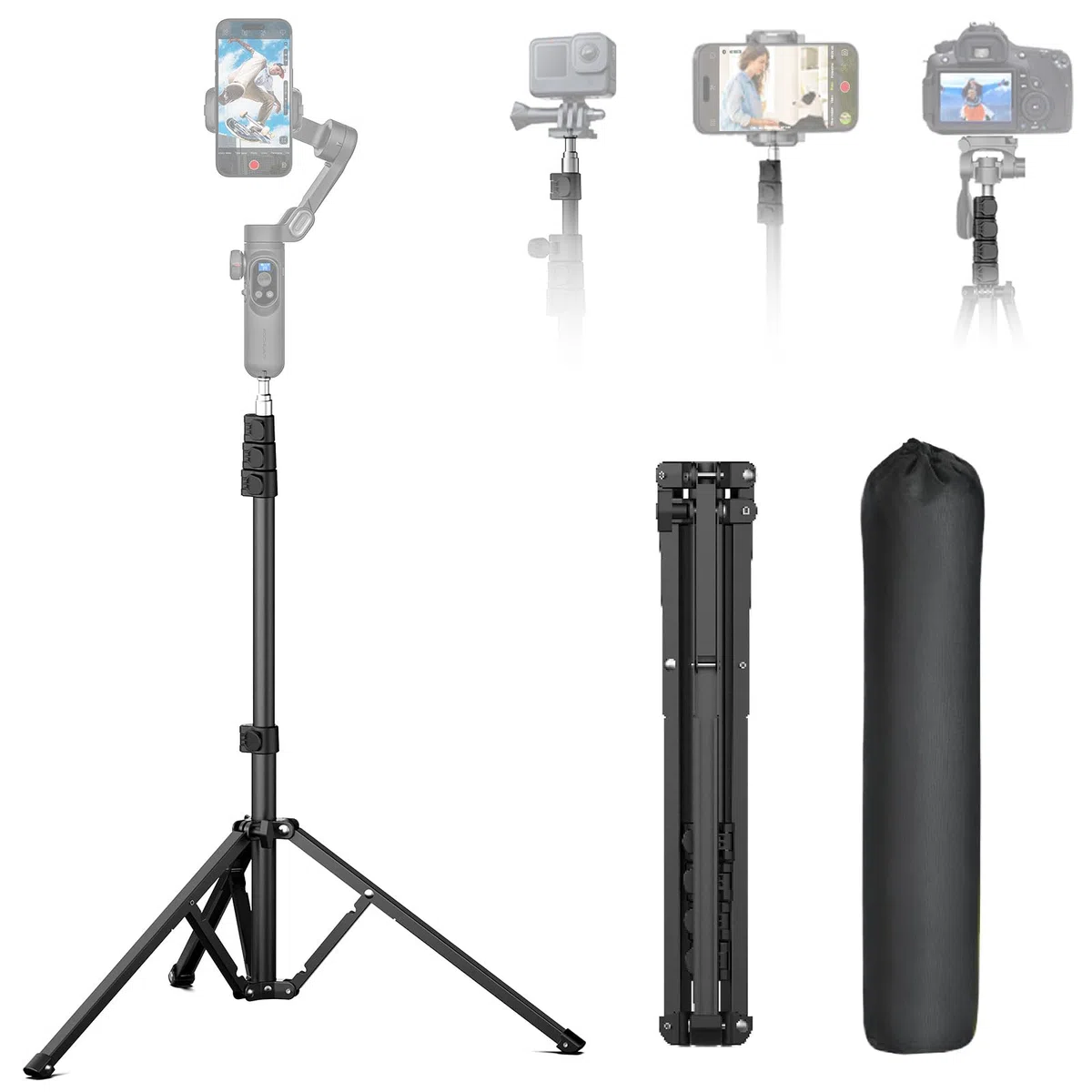 AOCHUAN Komplettes Kamerastativ für Smartphones, Kamera-Gimbal-Stabilisatoren, mit 0,44 m ~ 1,7 m Aluminium-Legierung, Beleuchtungsständer (T20), 1,7 m