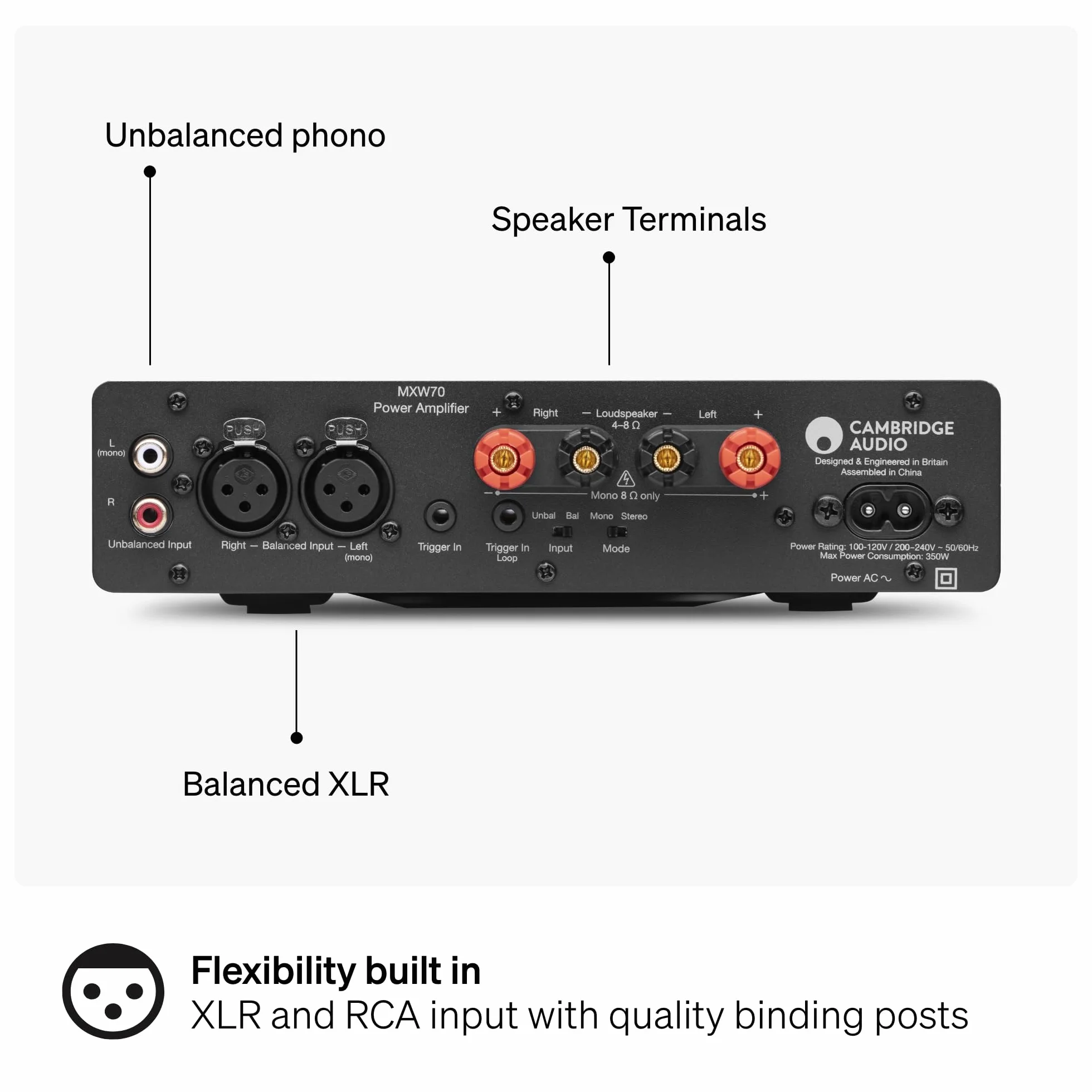 Cambridge Audio MXW 70 Kompaktes Endstufen-HiFi-System 70 Watt pro Kanal RCA XLR Hypex NCORE Class D Lunar Grey