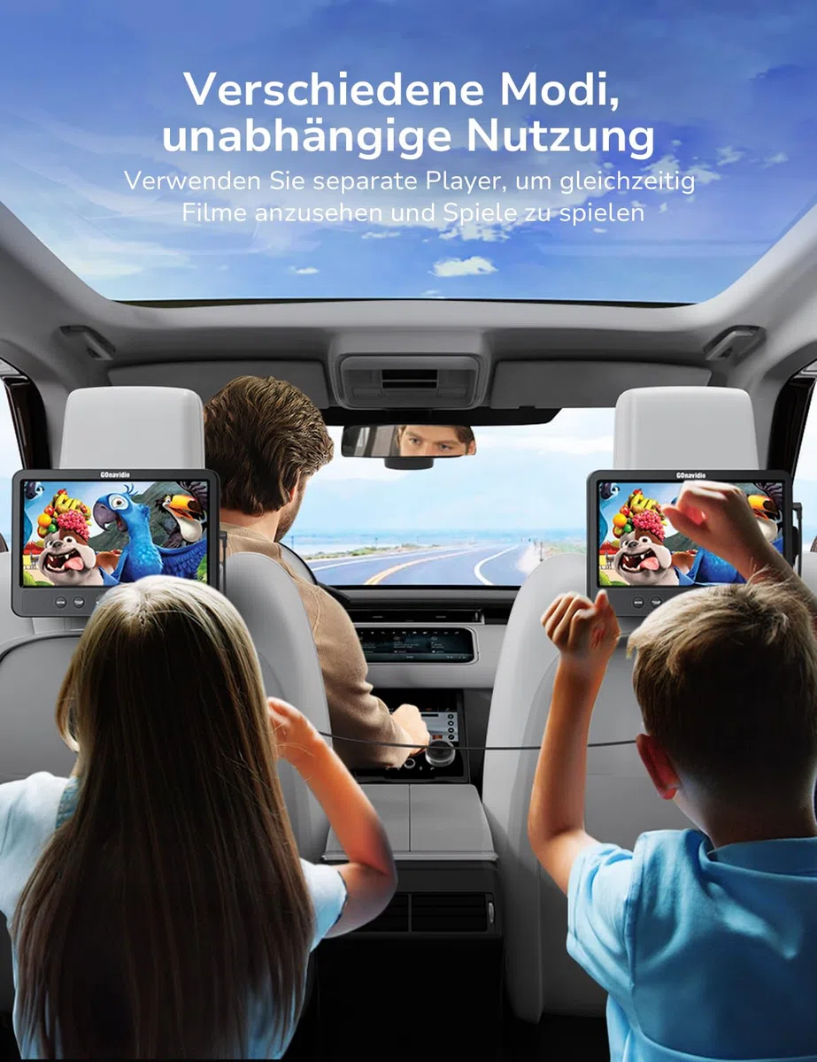 GOnavidio 10,5 Zoll Auto DVD Player 2 Monitore mit HDMI-Eingang, Kopfhörern, Monitore Kopfstütze, Auto Fernseher Rücksitz unterstützt für USB/SD-Karte, AV-EIN-/Ausgang, ohne Akku