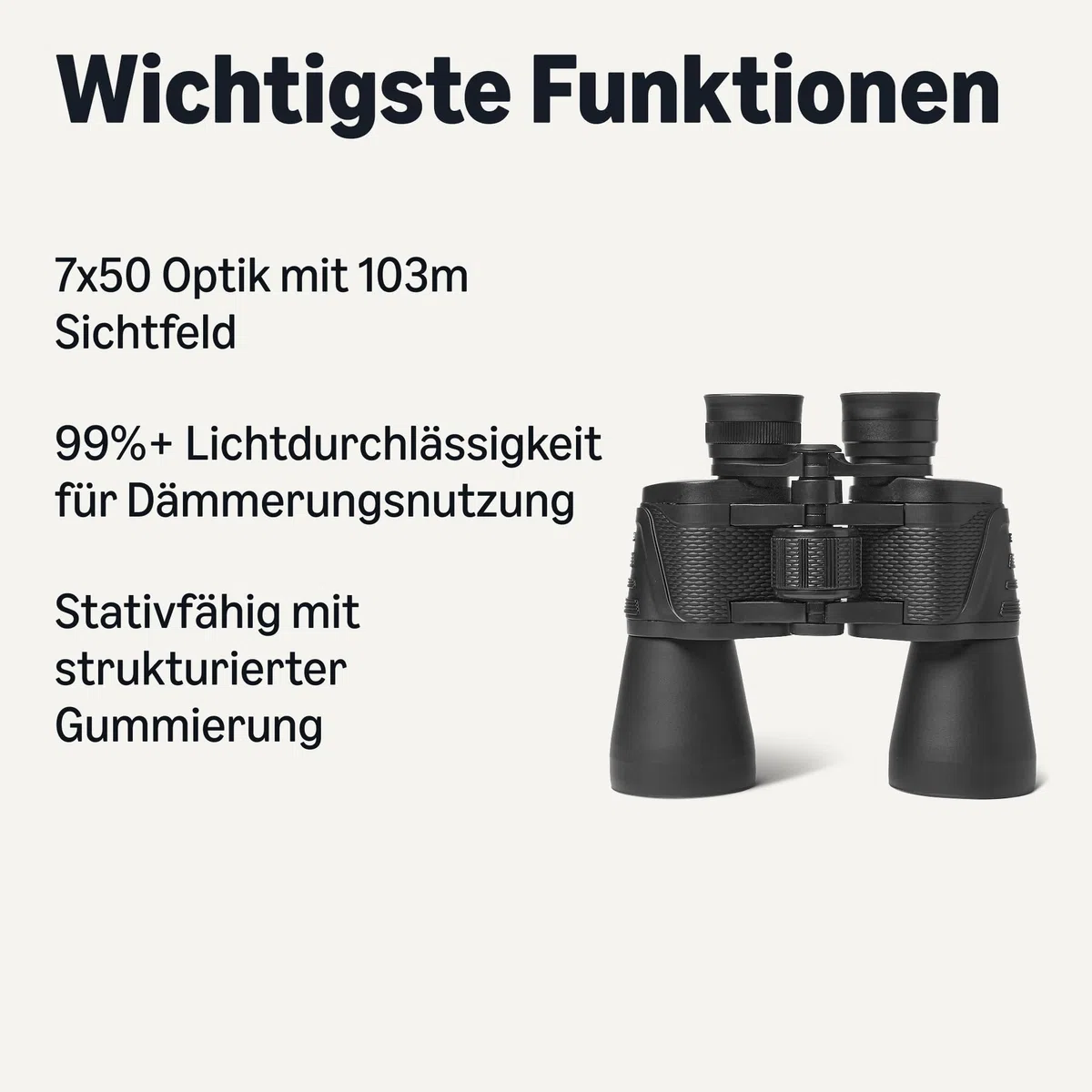 Amazon Basics 7x50 Fernglas Mit Hoher Vergrößerungsleistung, Weitem Sichtfeld, FMC-Optik, Kompatibel Mit Stativen, Schwarz, 1er-Pack