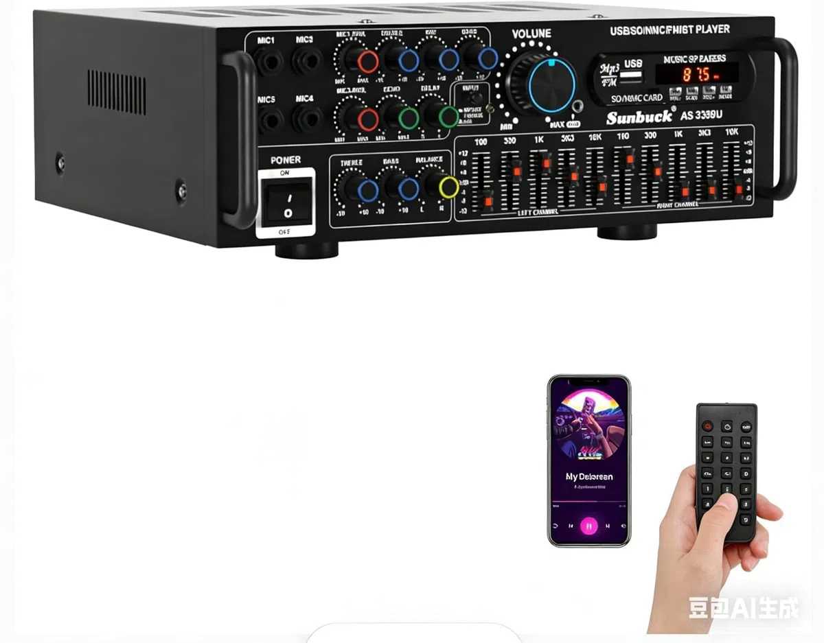 HiFi Verstärker Stereo pa endstufe mit Bluetooth 5.0 2000W Audio Receiver Karaoke FM USB SD AUX, Vorverstärker HiFi 5-Band-EQ-Mixer, 4 Mikr, Verstärker mit Boxen, Tuner HiFi Stereo