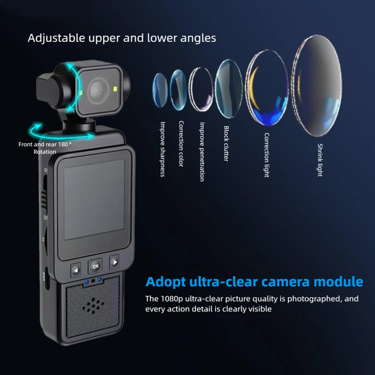 4K-Körperkamera, HD-WLAN, 180 Grad Drehbares Objektiv, Handkamera mit 1,3-Zoll-HD-Bildschirm, LED-Licht, APP für Outdoor-Sportreisen