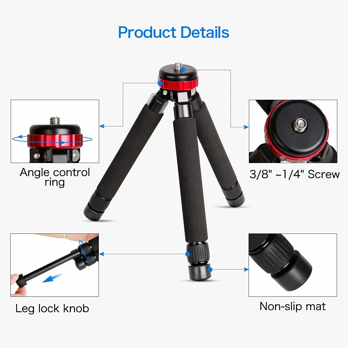 Koolehaoda Mini Stativ Kamera Tischstativ Höhenverstellung 5.5cm - 33cm mit 1/4 "und 3/8" Doppelgewinde für Canon g7x/Sony/Nikon/Fujifilm,Smartphone,Einbeinstative, Belastung 10 kg (MT-02)