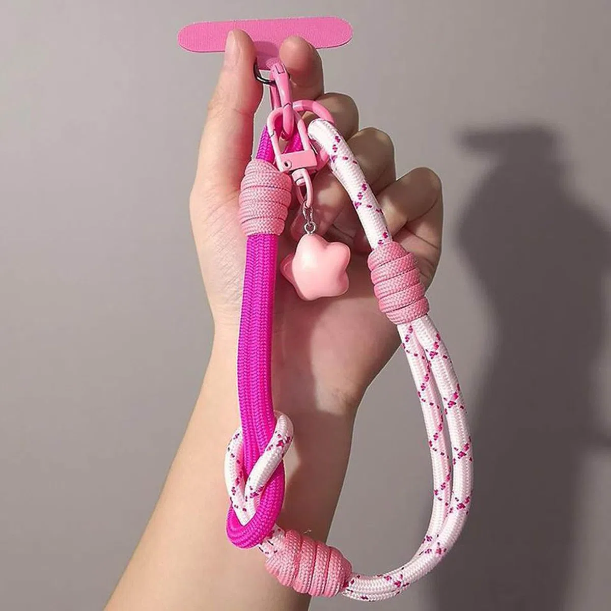 Farbblockierung Handykette Kurz Handyband Universal Rosa Handyanhänger, Gewebt Phone Strap Lanyard Handschlaufe Handy Handyschmuck für Handyhülle Keychain