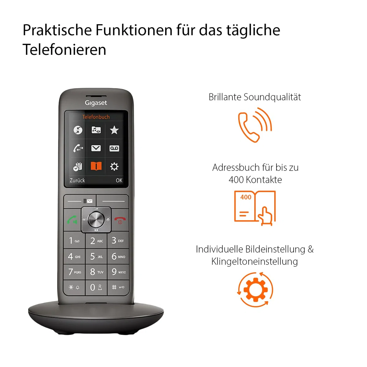 Gigaset CL660 - Schnurloses DECT-Telefon ohne Anrufbeantworter mit großem TFT-Farbdisplay - moderne Benutzeroberfläche, schlankes Design Telefon, anthrazit-metallic [Deutsche Version]