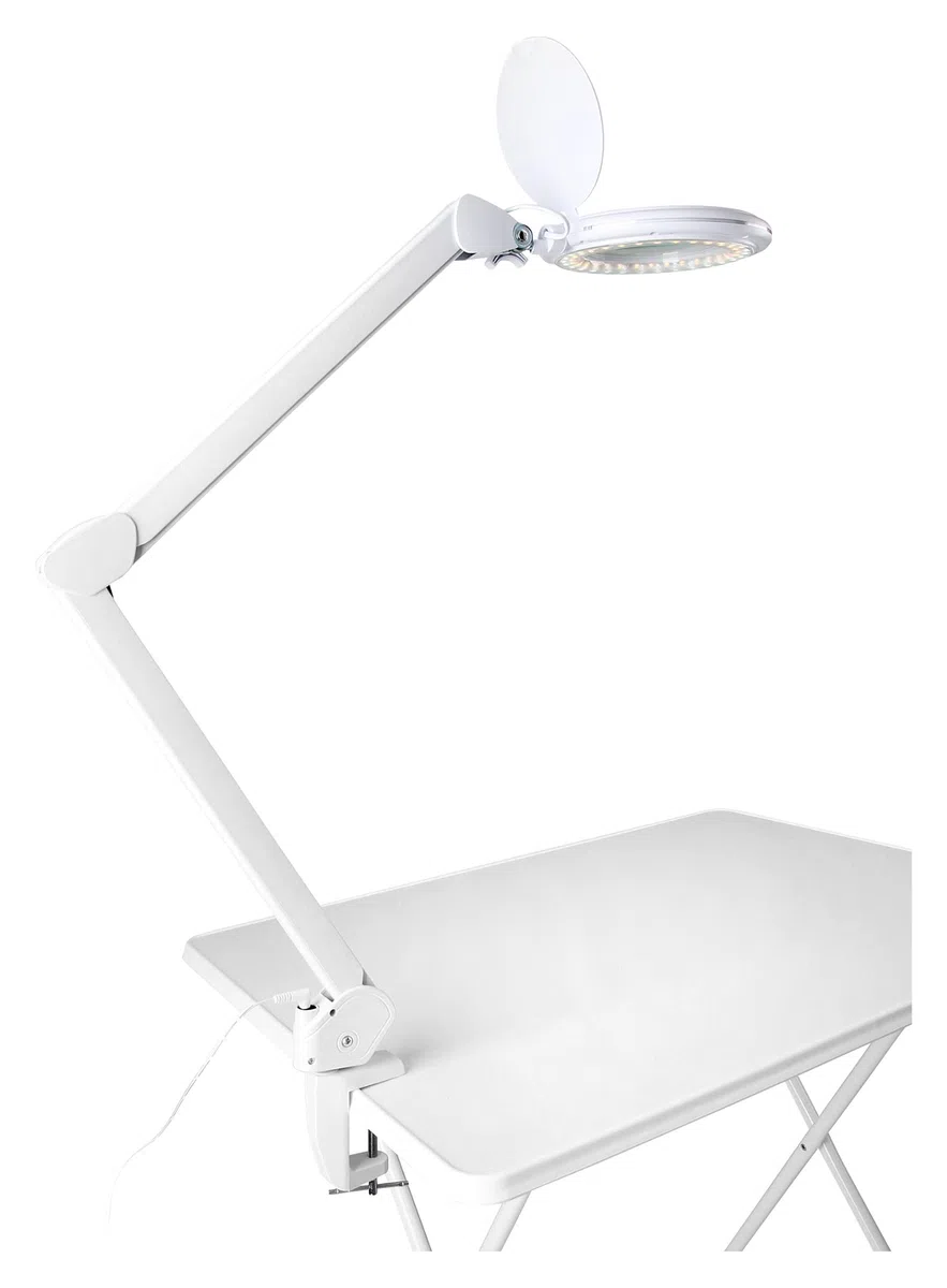 Showlite LL-6095D-Pro LED Lupenleuchte Set 9W 3/5 Dioptrien (dimmbar, 127 mm Linsen, 60 SMD LEDs, Rollenstativ, Tischklemme) weiß