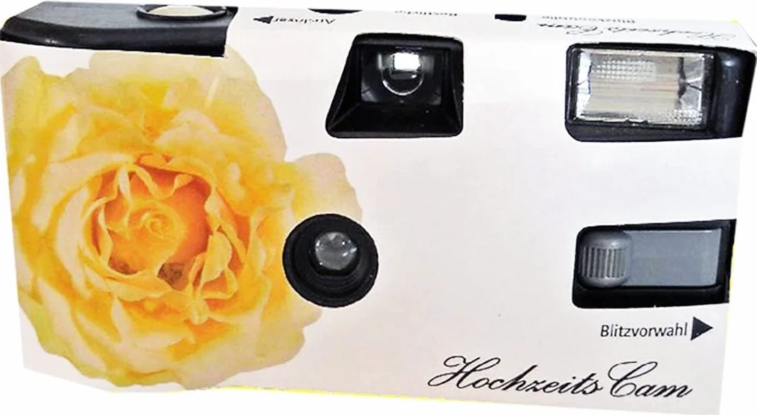 7 x PHOTO PORST Hochzeitskamera/Einwegkamera gelbe Hochzeitsrose (deutsche Bedienungsanleitung, mit Blitzlicht und Batterien, je 27 Fotos, ISO 400)