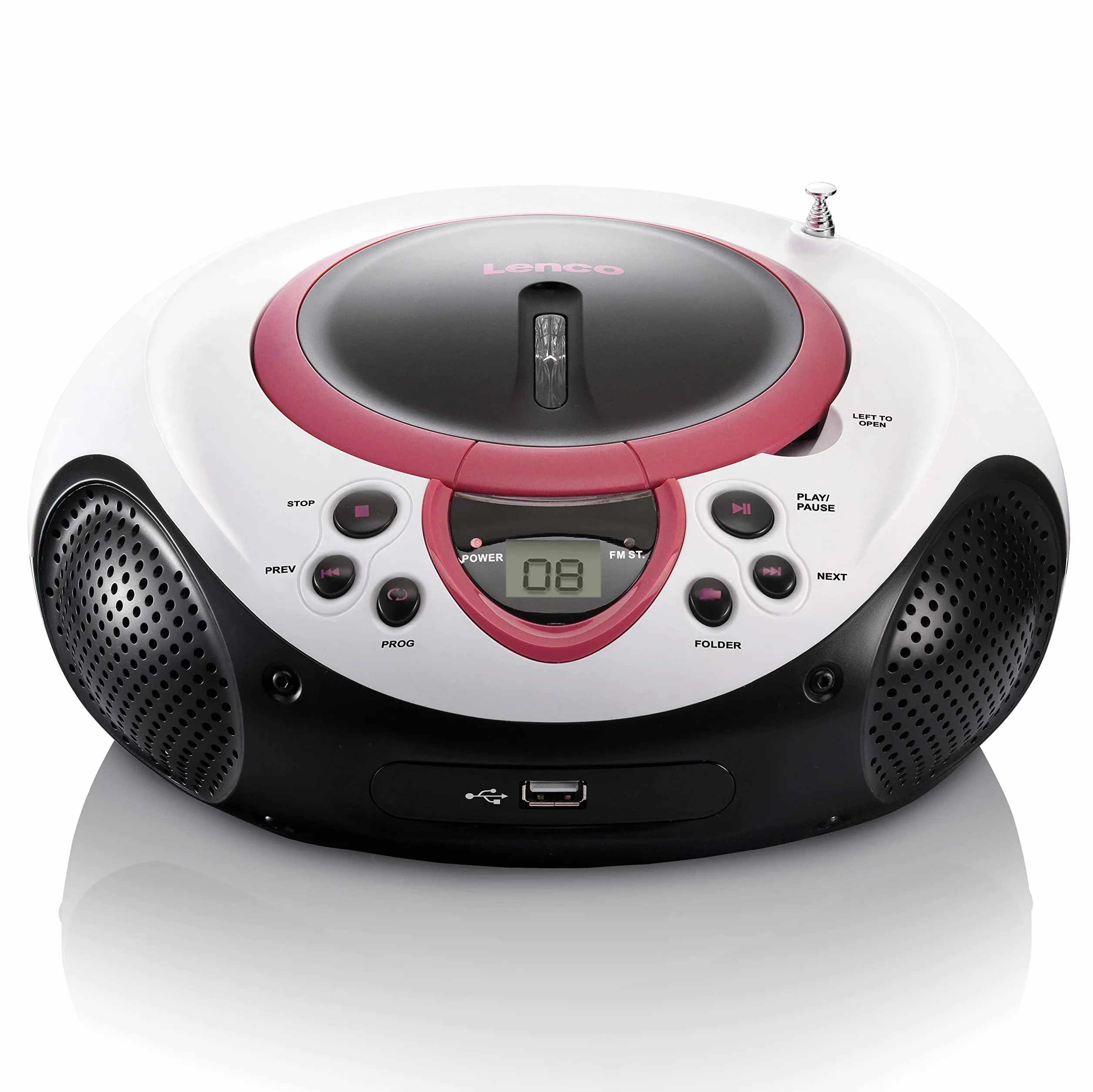 Lenco Kinder Radio CD-Player SCD-38 tragbares UKW-Radio mit CD/MP3-Player und USB in pink
