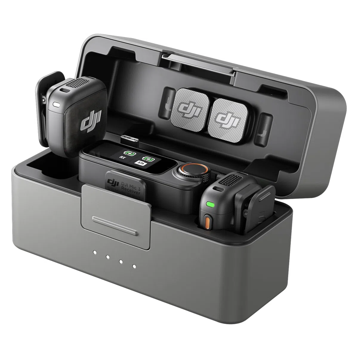 DJI Mic 3 Funkmikrofon 2 Sender 1 Empfänger Ladeschale für iPhone Kamera Android Ultraleicht Adaptive Gain-Steuerung 28 Std.
