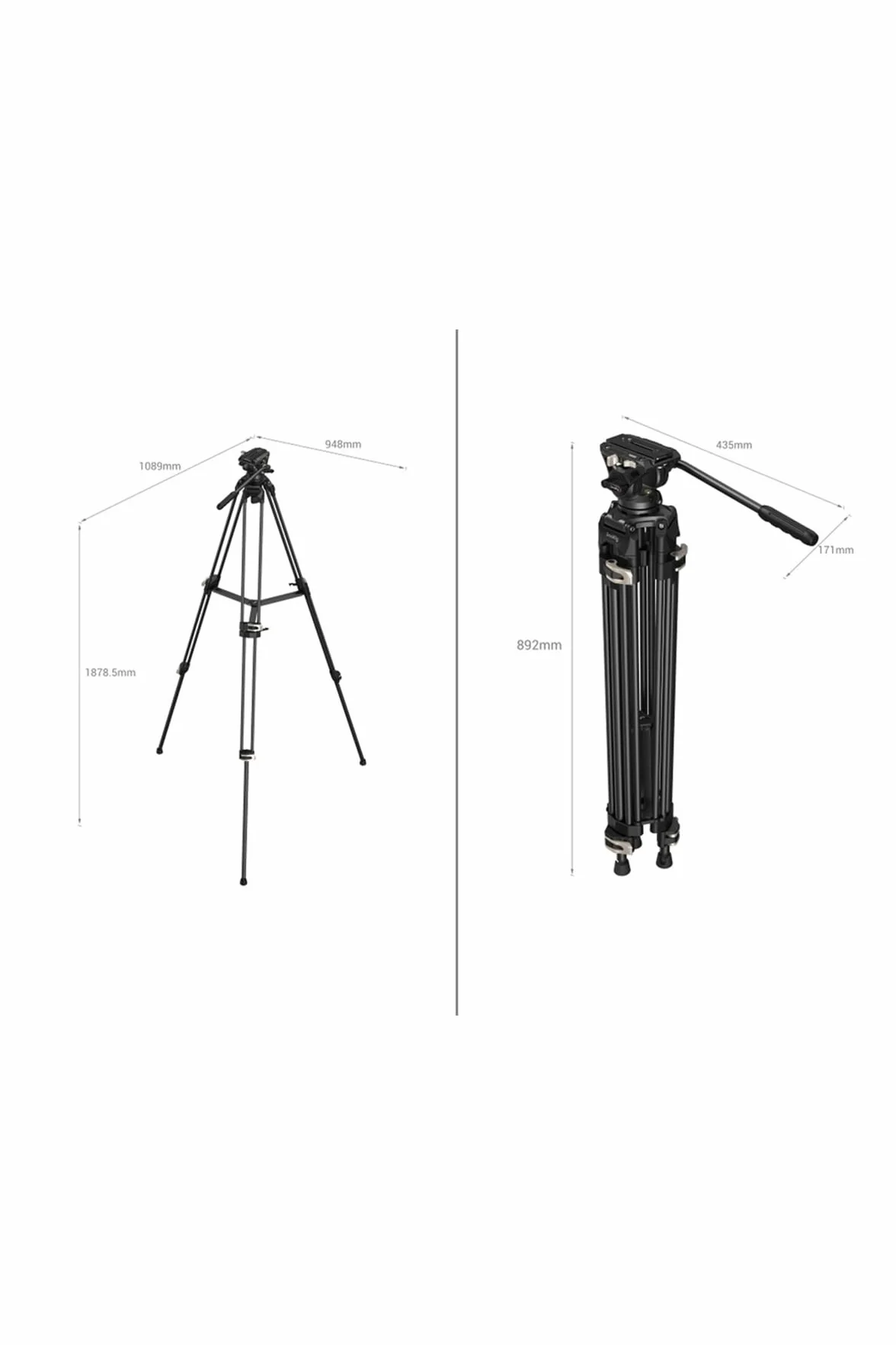 SMALLRIG Videostativ, 73-Zoll (186 cm) Heavy Duty Tripod Hochleistungs Stativ mit 360-Grad-Fluidkopf und Schnellwechselplatte für DSLR, Camcorder, Kameras, Belastbarkeit 8 kg - 3751B