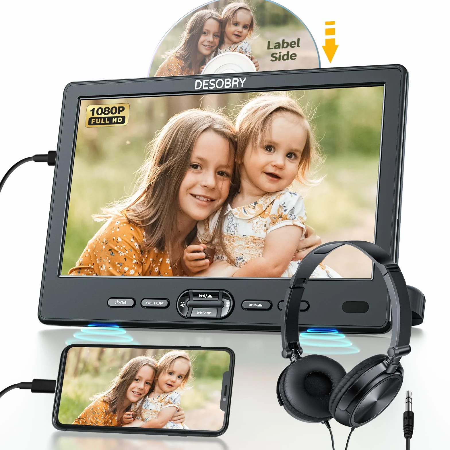 10,5 Zoll DVD Player Auto Kopfstütze mit HDMI-Eingang und Kopfhörer, Auto Fernseher TV Monitor Rücksitz Für Kinder unterstützt Sync Screen, Slot In Disc Type Last Memory USB AV In/Out 12V
