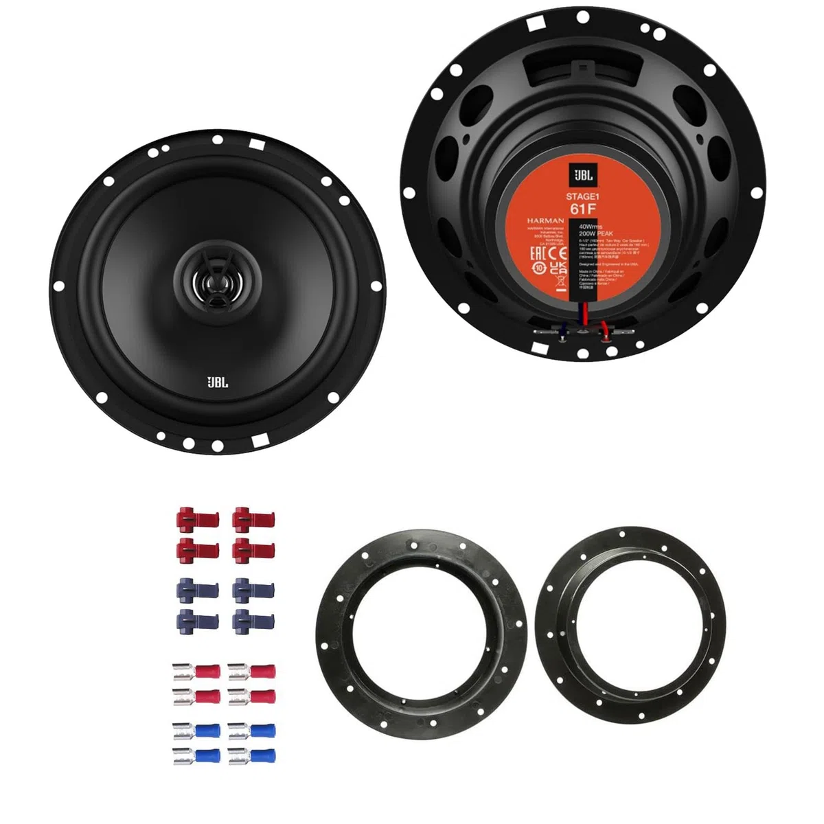 JBL Stage1 61F Lautsprecher mit Einbauset passend für VW Volkswagen T6 Transporter ab 2015 Türen vorne 400 W 165mm 2 Wege Koax