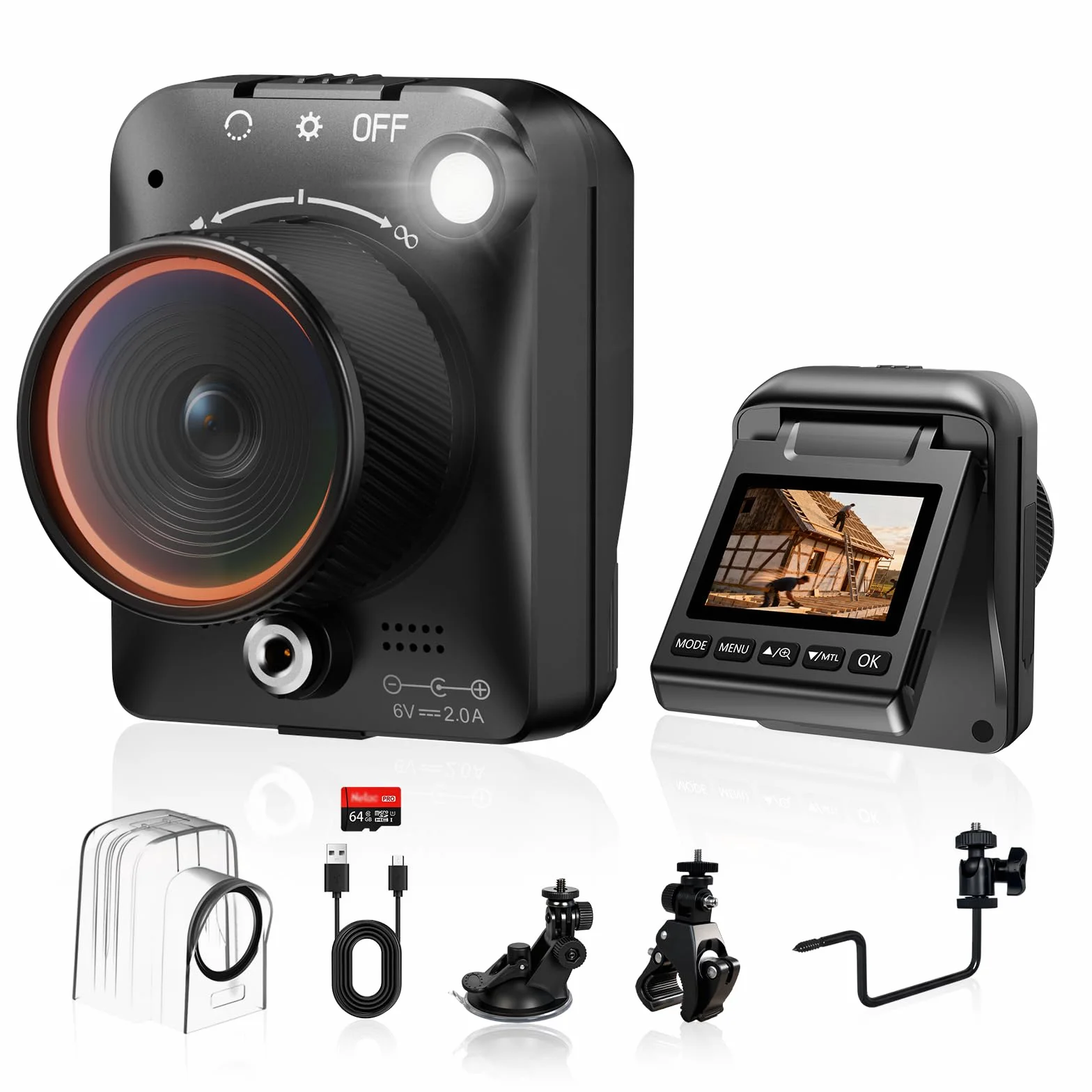 Zeitraffer Kamera 1296P 48MP Baustellenkamera, 6-Facher Digitalzoom 180 Tage Aufnahme Timelapse Camera mit LED-Licht, Time Lapse Kamera für Baustellen, Gartenarbeit, Pflanzen, Kochen (64GB-Karte)