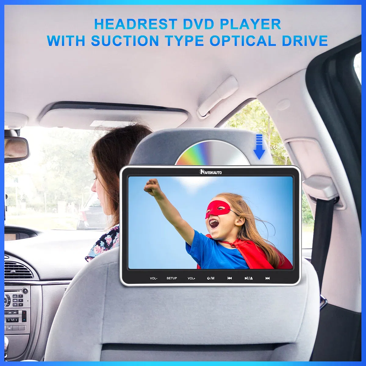 NAVISKAUTO 10,1" DVD Player für Auto Tragbarer DVD Player 1080P HD TFT Bildschirm FM Kopfstütze Monitor Memory HDMI SD USB mit IR Kopfhörer 12V (10 Zoll)