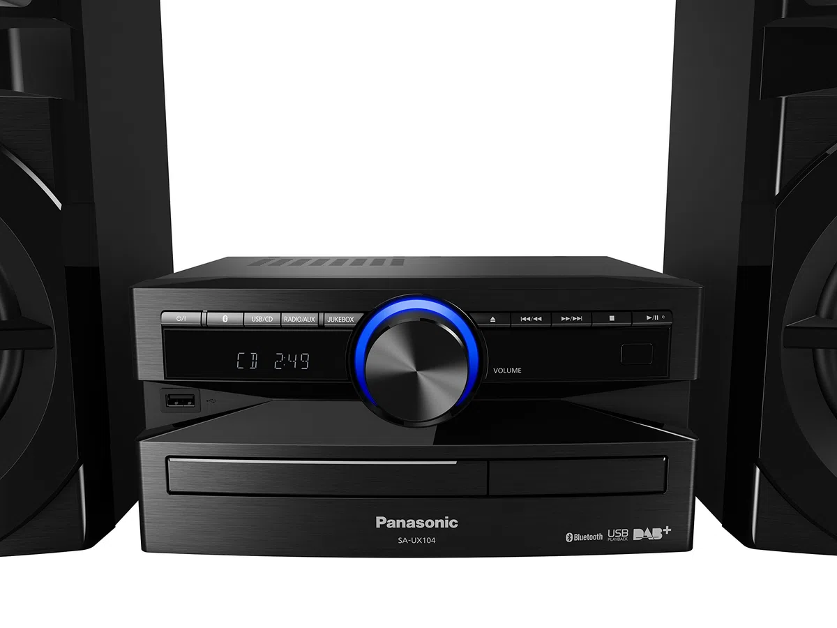 Panasonic SC-UX104EG-K CD-Micro-Musik (Bluetooth, Tuner (DAB+/FM), USB, AUX-IN, DJ Jukebox, 300 Watt RMS) schwarz
