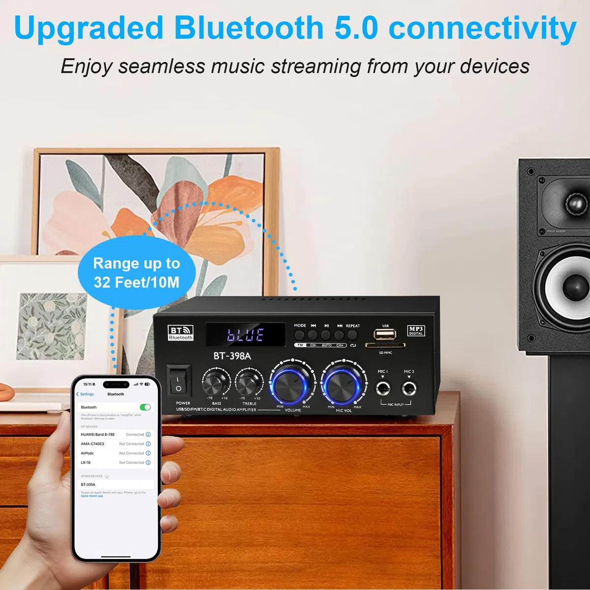 Romicta HiFi Stereo Verstärker 450Wx2 2-Kanal Mini Bluetooth Verstärker UKW-Radio USB SD optisch koaxial