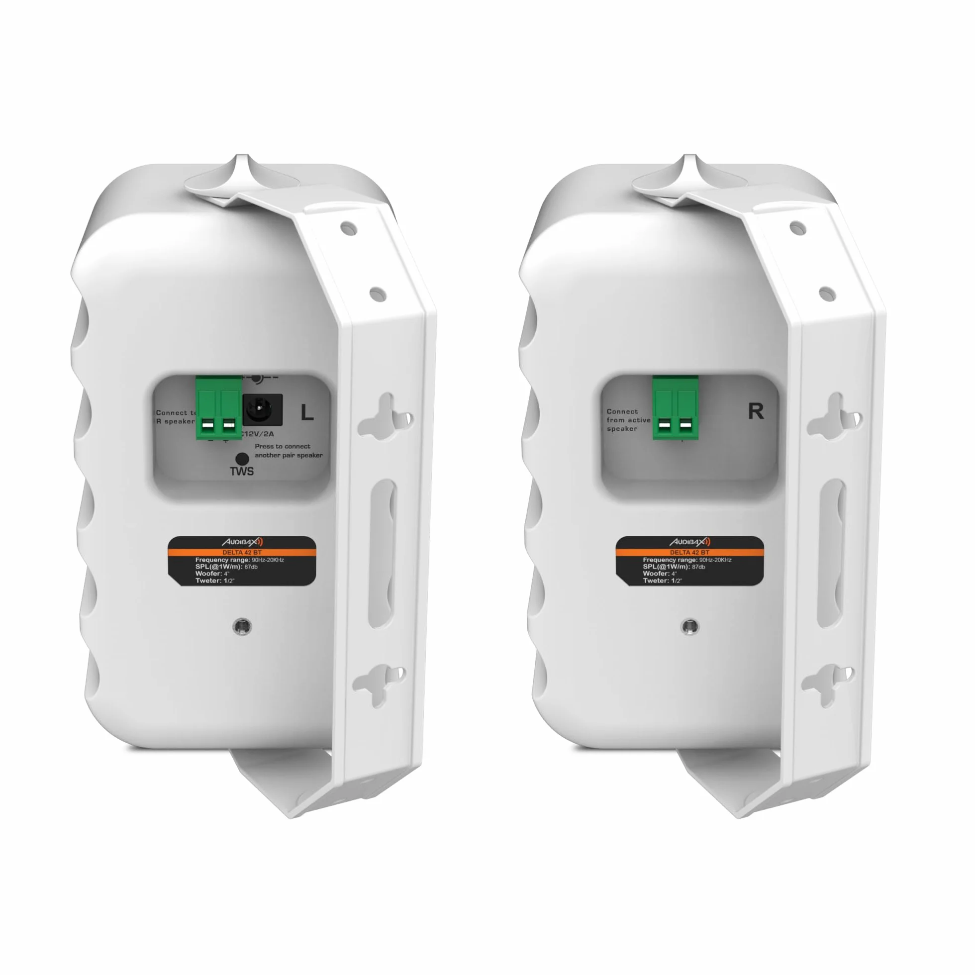 Audibax Delta 52 BT White Bluetooth-Lautsprecher, Hochleistungs-Aktiv-Lautsprecher für die Wand, Bluetooth-kompatibel, hoher Frequenzbereich (80 Hz-20 kHz), Surround-Sound