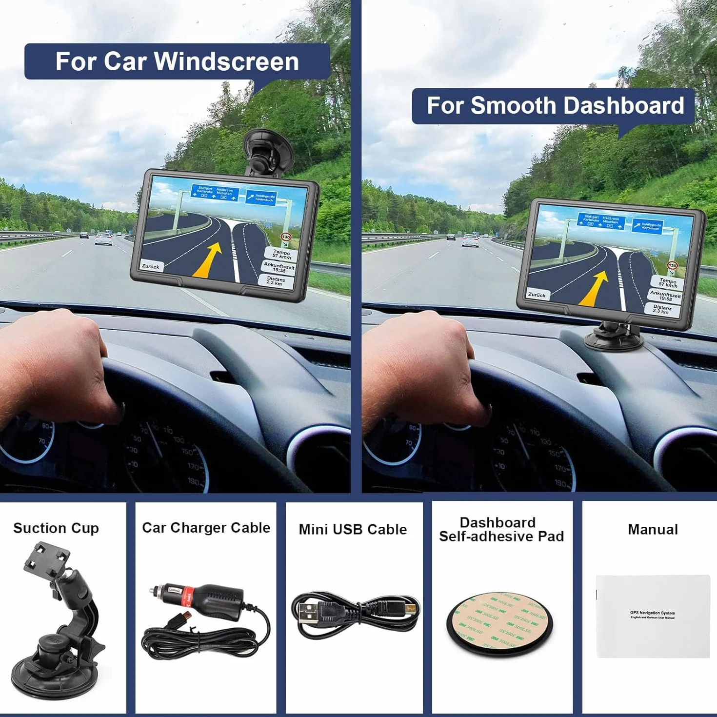 GPS-Navigationsgerät für Auto, 9 Zoll, Schwergewicht, Auto-Navigation mit HD-Touchscreen, multifunktional, Sprachführung 2026, EU-Kartographie installiert, lebenslang, für Auto, LKW, schweres Gewicht