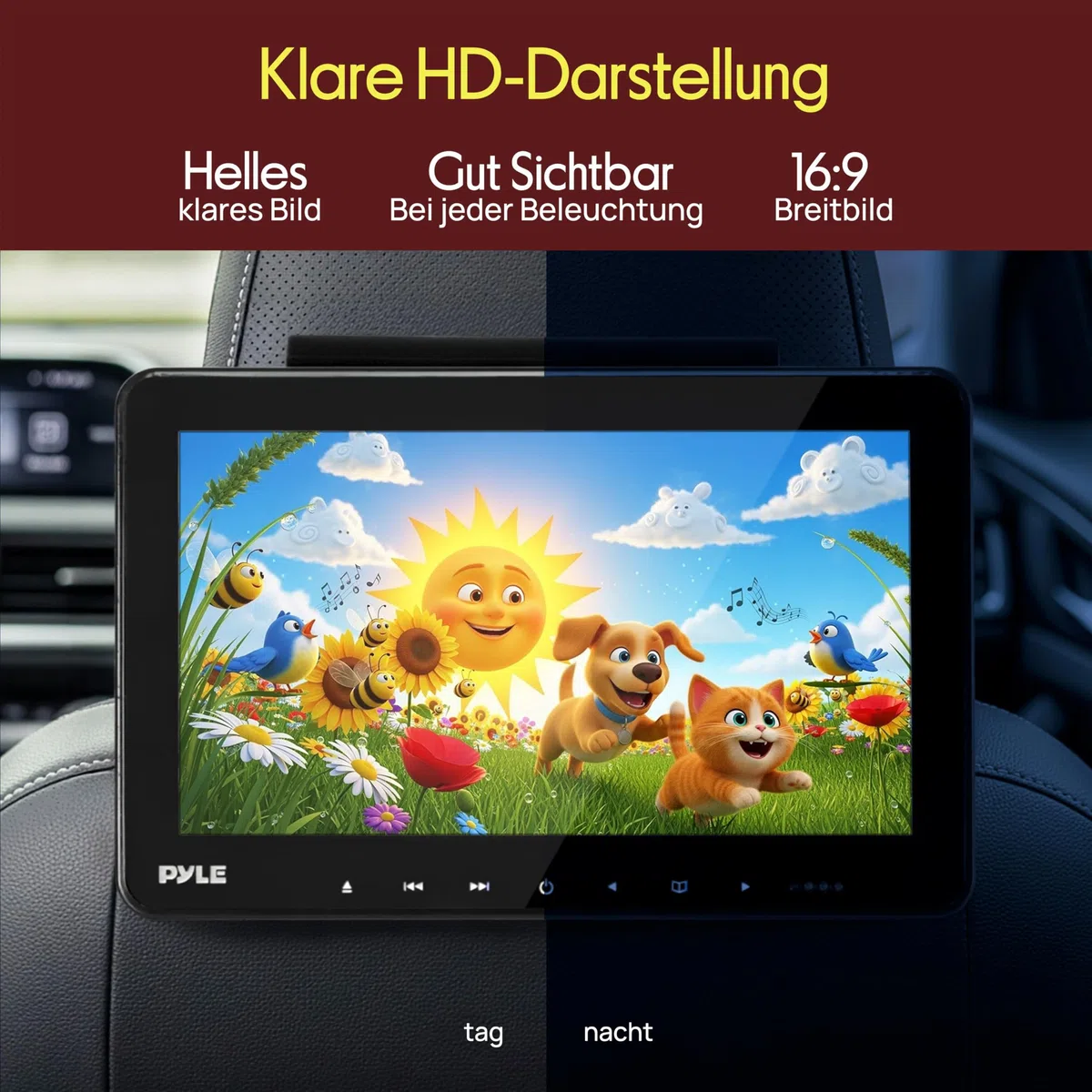 Pyle DVD Player Auto - 2 Kopfstützen Monitore 10,5" (27 cm) für Rücksitz - HDMI Auto Fernseher für Kinder mit Kopfhörer, USB SD AV In/Out