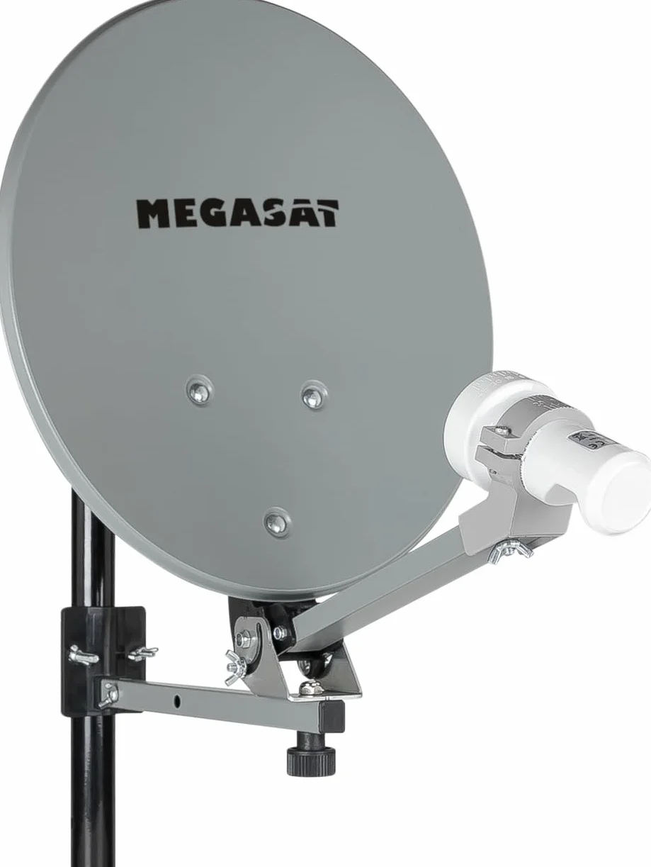 Megasat Campingkoffer HD – Mobile Sat-Anlage mit HD Receiver | Inkl. Sat-Spiegel, 10 m Koaxialkabel, Single LNB, Saugfuß, Masthalterung