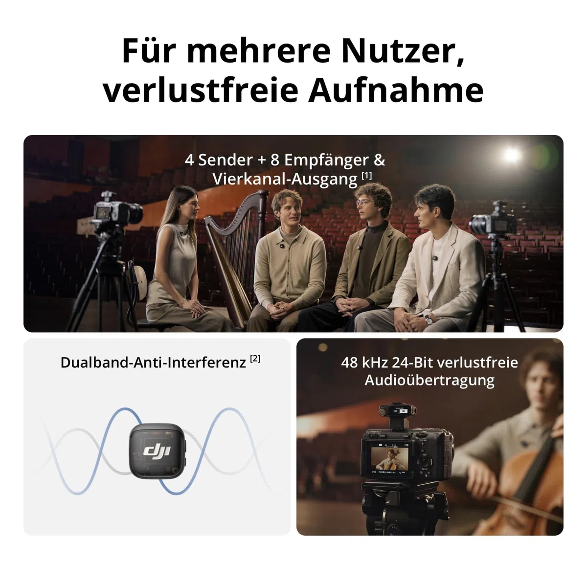 DJI Mic 3 (2 Sender, 1 Empfänger, Ladeschale), Kabelloses Lavalier Mikrofon für iPhone/Kamera/Android, Clip-on-Mikrofon für Videoaufnahmen, Tiktok, YouTube Podcast Content Creator