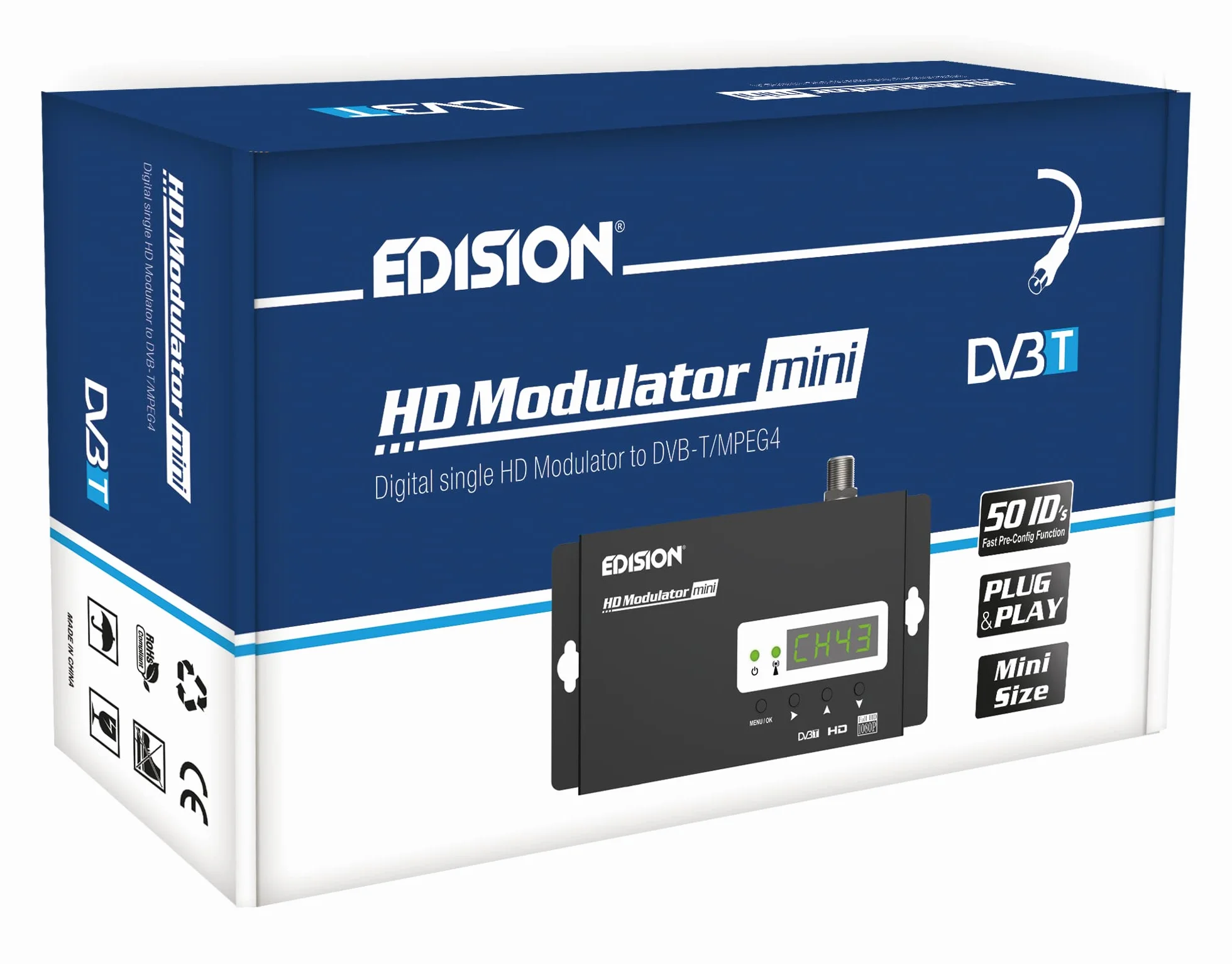 EDISION HDMI Modulator mini, Single HDMI auf DVB-T MPEG4 RF Modulator, Full HD Verteilung über Koaxial, Plug and Play, USB Pre-Config Funktion 50ID, Schnelle Konfiguration, Mini-Größe