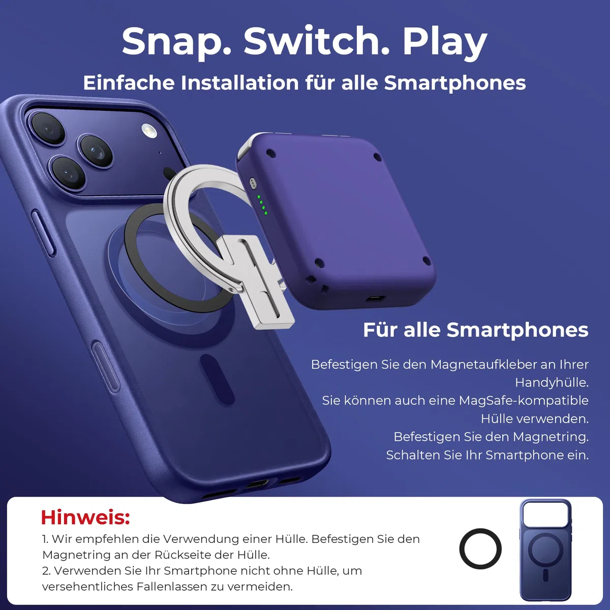 abxylute M4 Snap-On Mobile Gaming Controller für Android & iPhone, tragbarer Handy-Controller, Retro-Emulator-Gamepad mit Ständer, Dual-Joystick-Turbo, Magnet (blue)