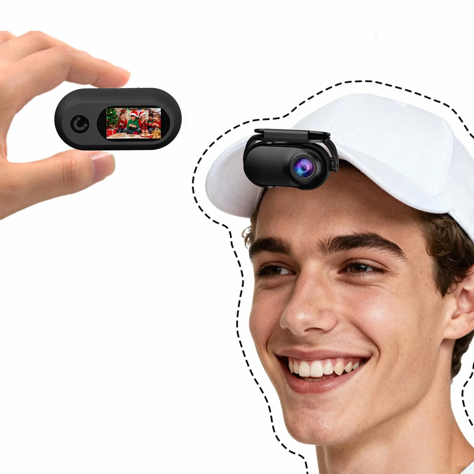Xilecam Mini Body Cam mit Magnet Trageband, Tragbare Freihändige Kamera（Schwarz+16G）