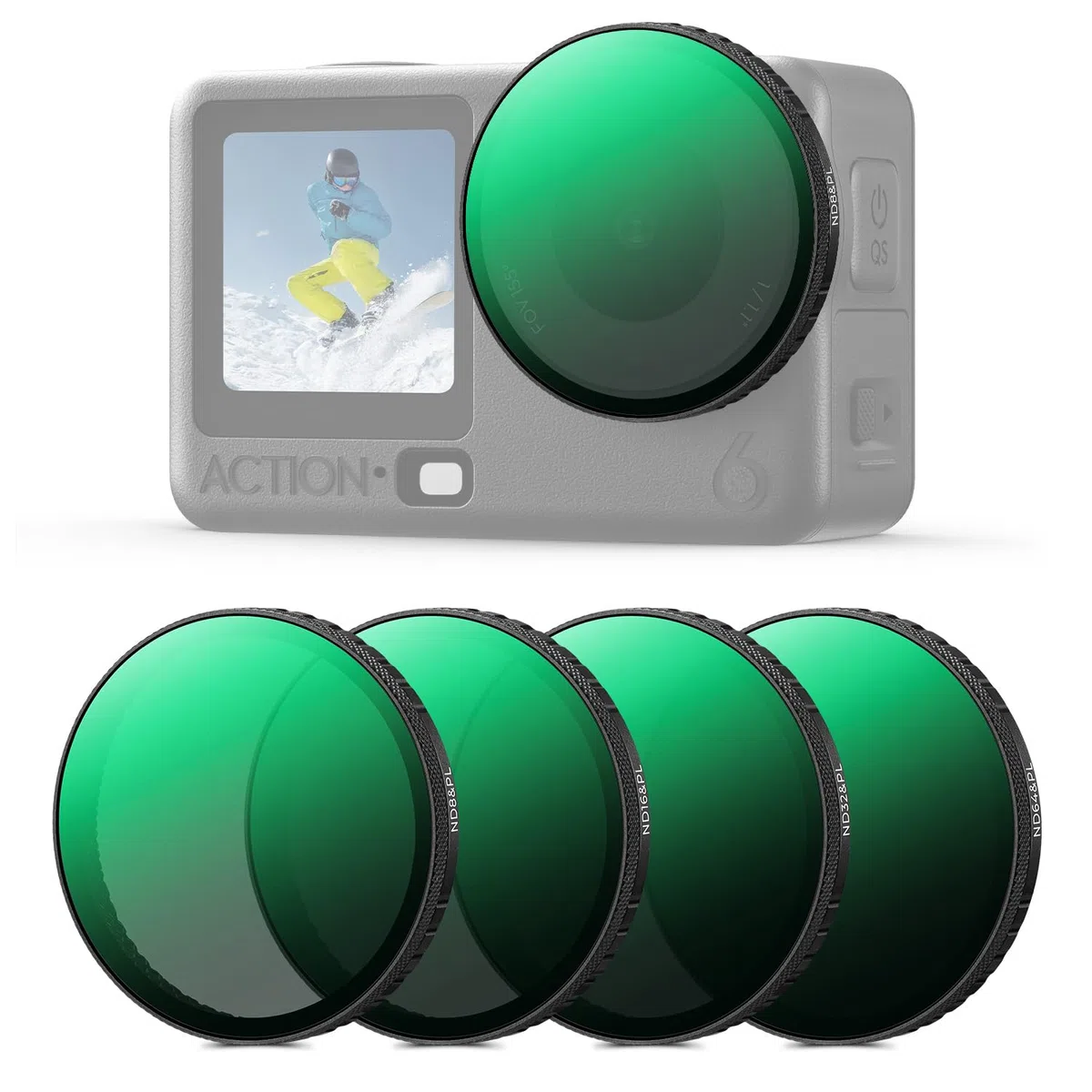 K&F CONCEPT ND&PL Filter-Set für DJI Osmo Action 6, 4er-Pack ND8&PL ND16&PL ND32&PL ND64&PL Hybrid-Neutraldichtfilter Polarisationsfilter für Actionkameras, Mehrfach Beschichtetes HD-Optikglas